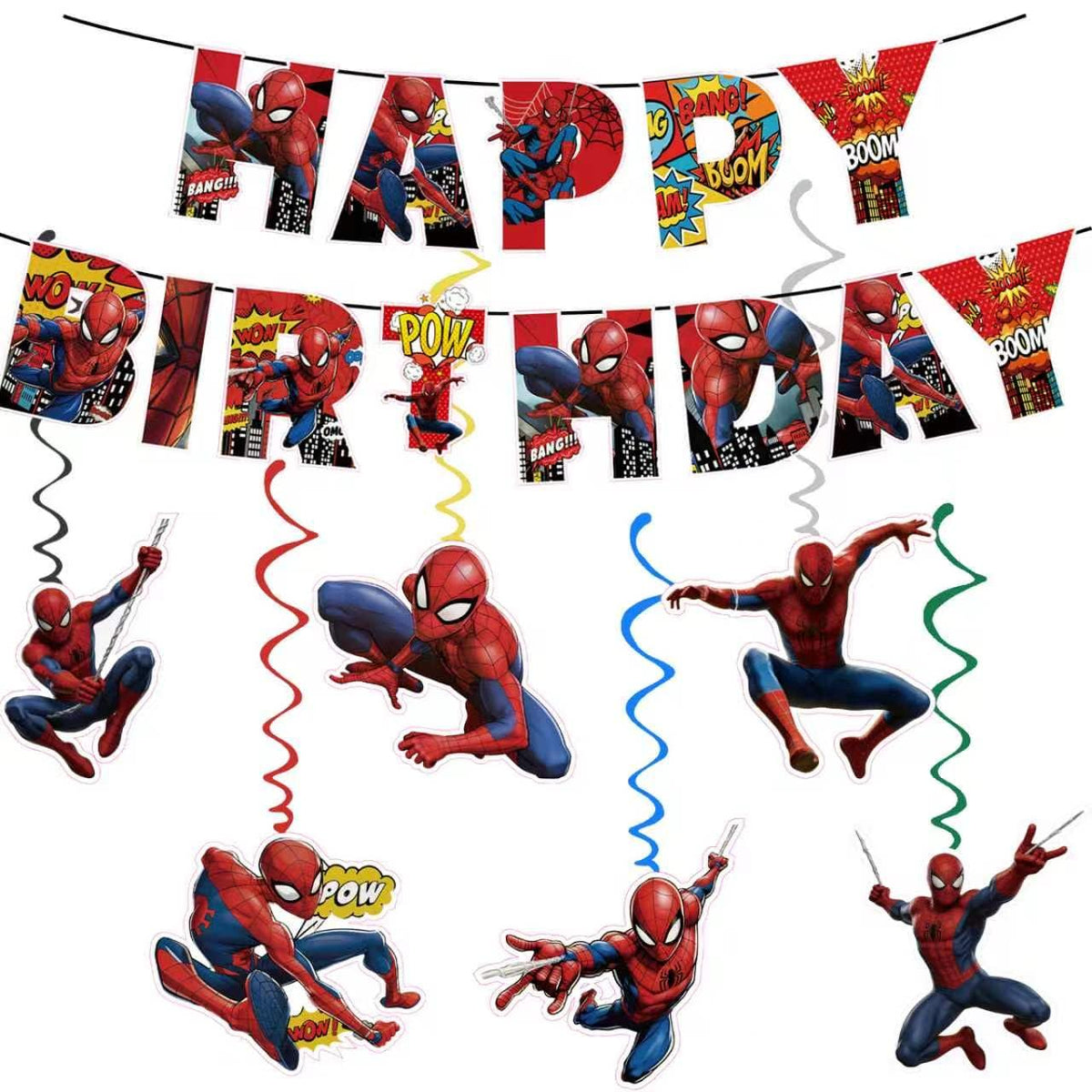 IKTMGFS 118 Pcs Spider Birthday Party Supplies Set, Spider Theme: 1Banner, 20Cups, 6Hanging Swirls, 30(Spoons+Forks+Kniv