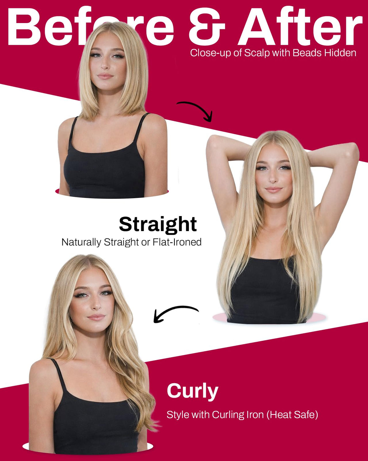 Moresoo Micro Bead Hair Extensions Real Human Hair, Brown Blonde Ombre – packaging and label