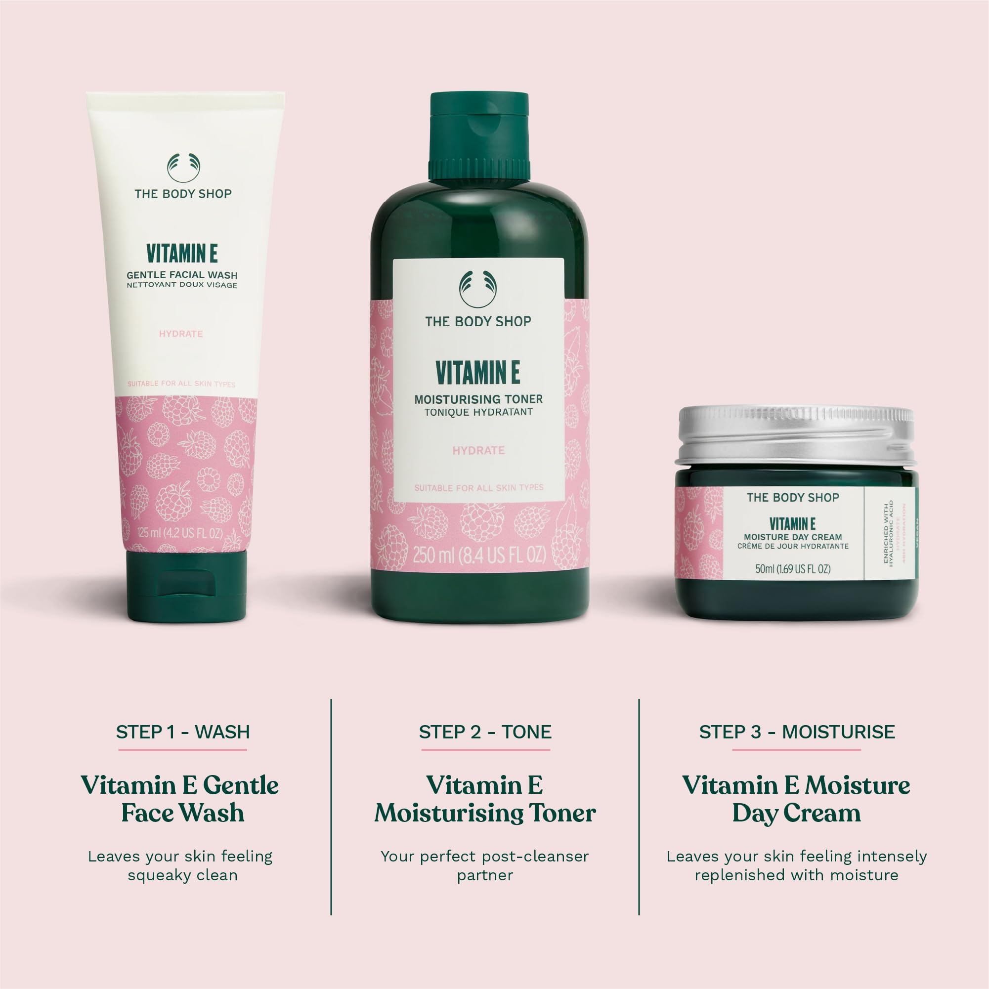 The Body Shop Vitamin E Moisture Cream in a 3.4oz jar, rich skin moisturizer with vitamin E for hydration and softening.