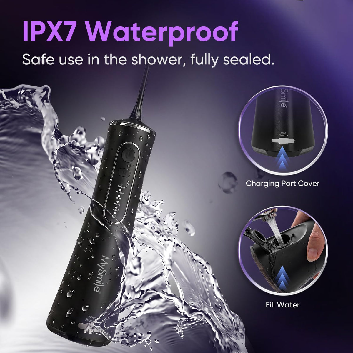 MySmile LP211 Water Flosser Cordless with 8 Tips, 260ML Tank – alternate angle