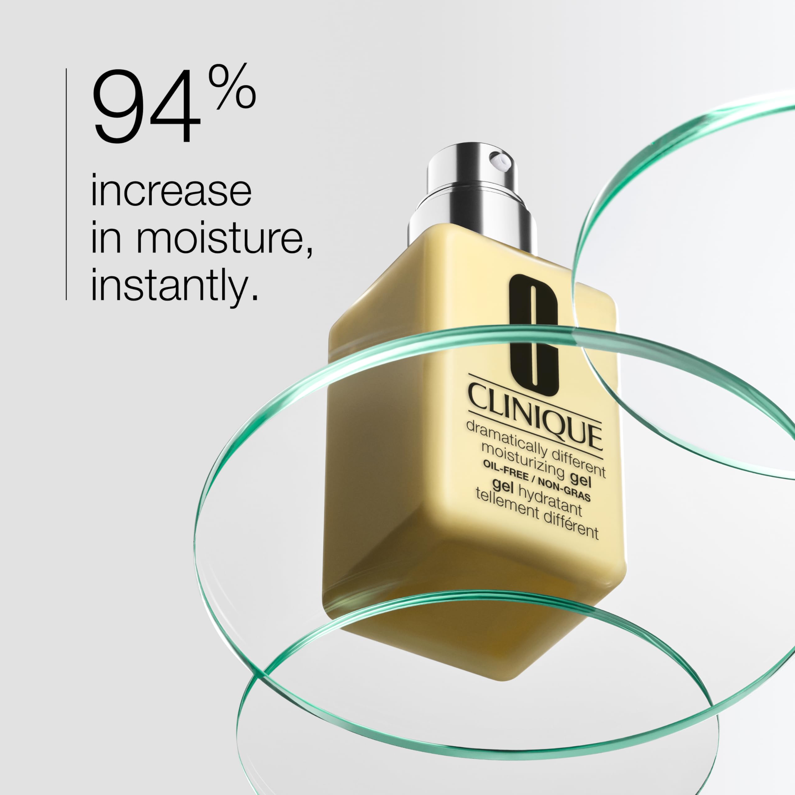 Clinique Dramatically Different Moisturizing Gel, oil-free face moisturizer for combination to oily skin, 6.7 fl oz bottle.