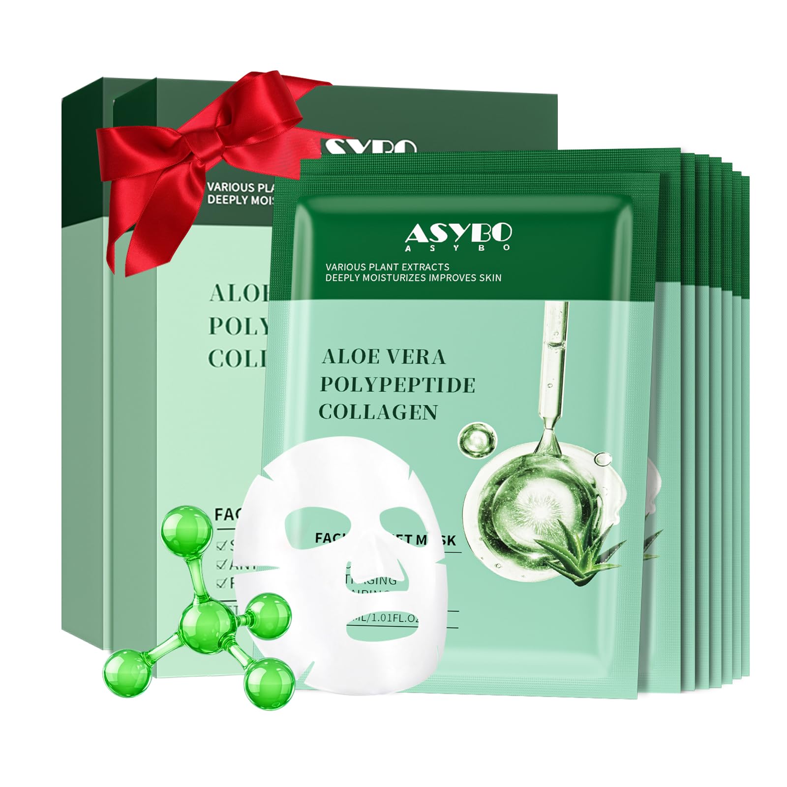 Pack of 20 Collagen Face Mask, Aloe Vera Polypeptide Collagen - Product Imagery