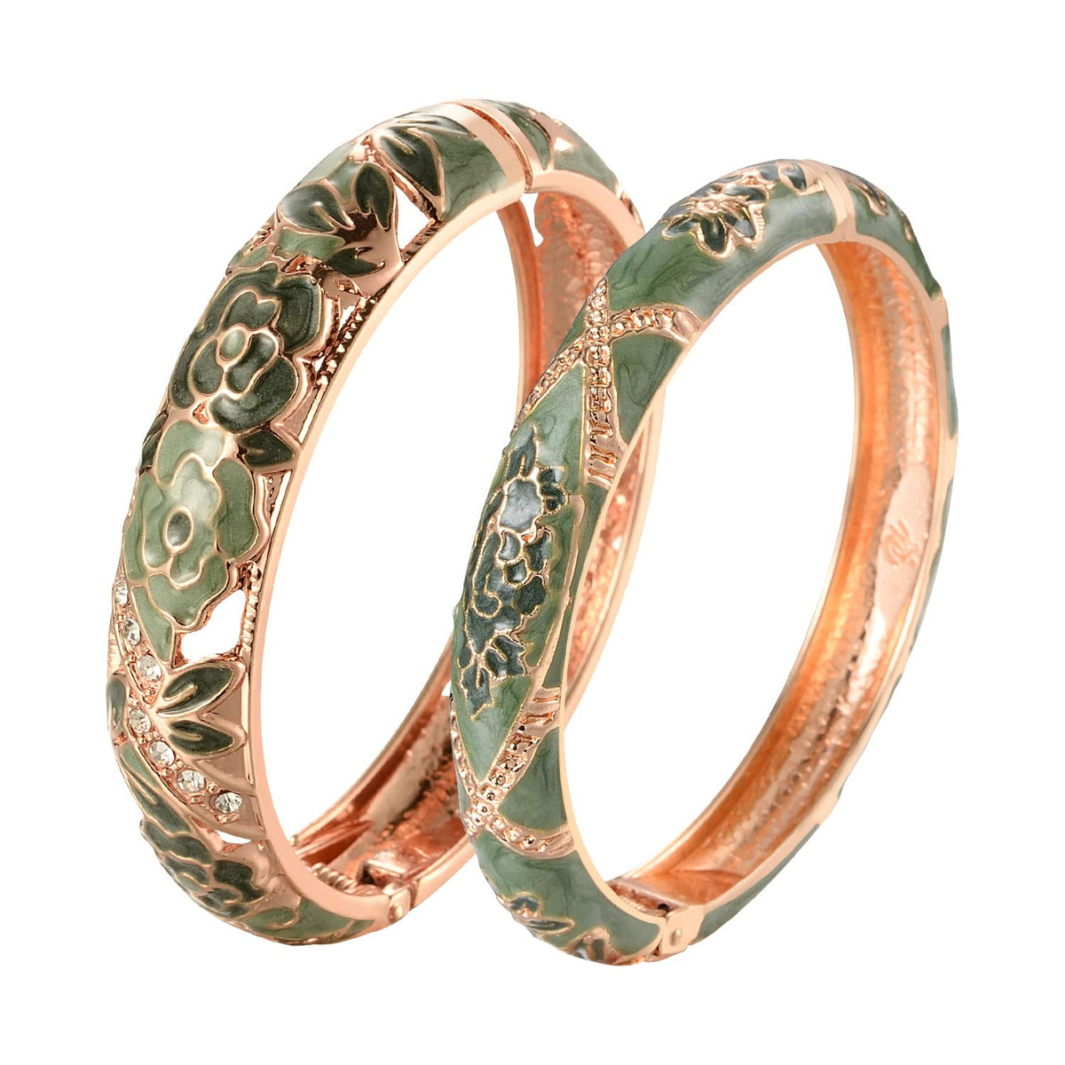 UJOY Vintage Jewelry Cloisonne Handcrafted Enameled Gorgeous Rhinestone Rose Hinged Cuff Bracelet Bangles Gifts 88A10 – 