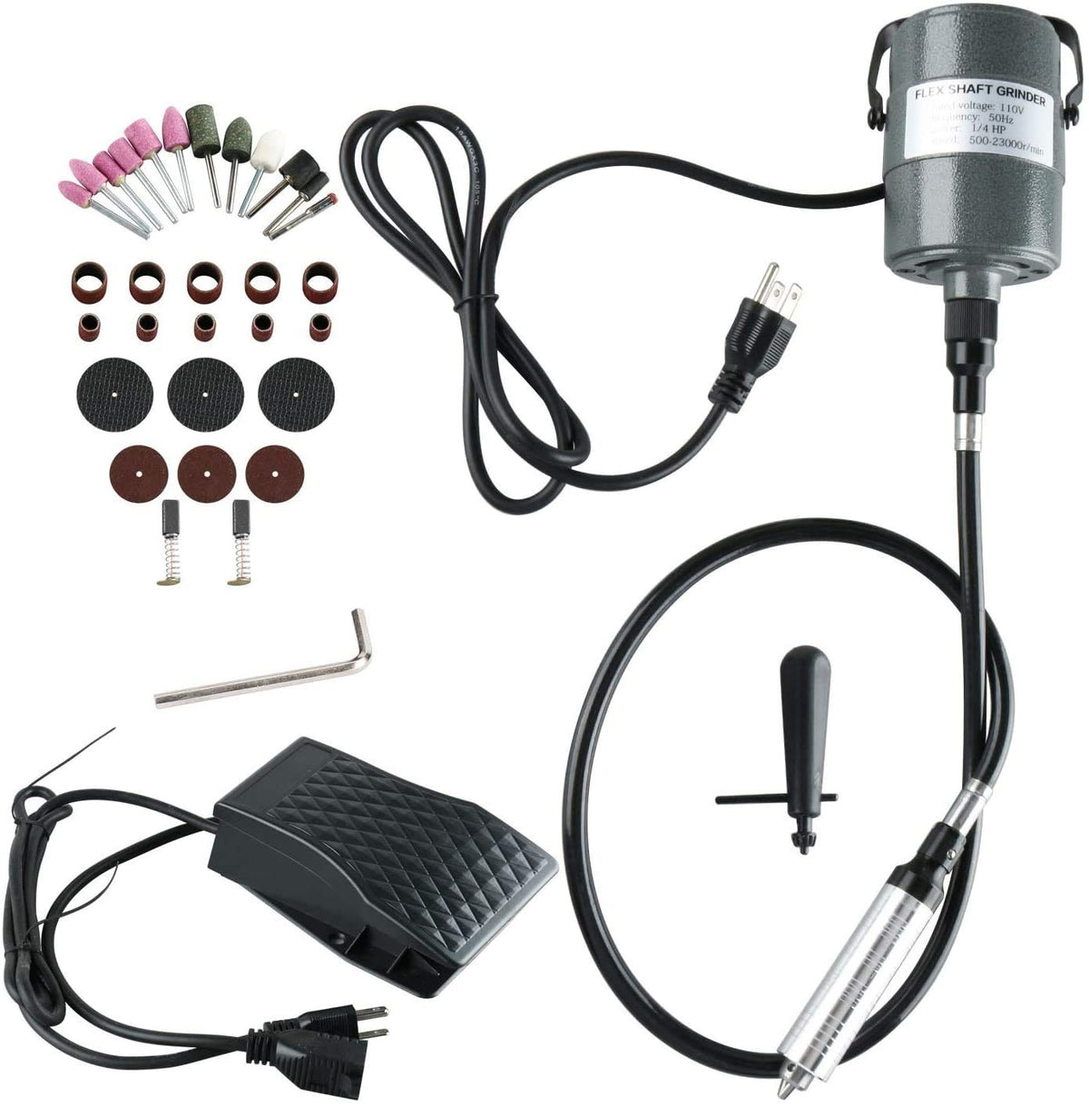 YaeKoo 1/4"HP Rotary Tool Flex Shaft Carver Electric Hanging Grinding Machine, Foot Pedal Control, 110V 380W Power, 