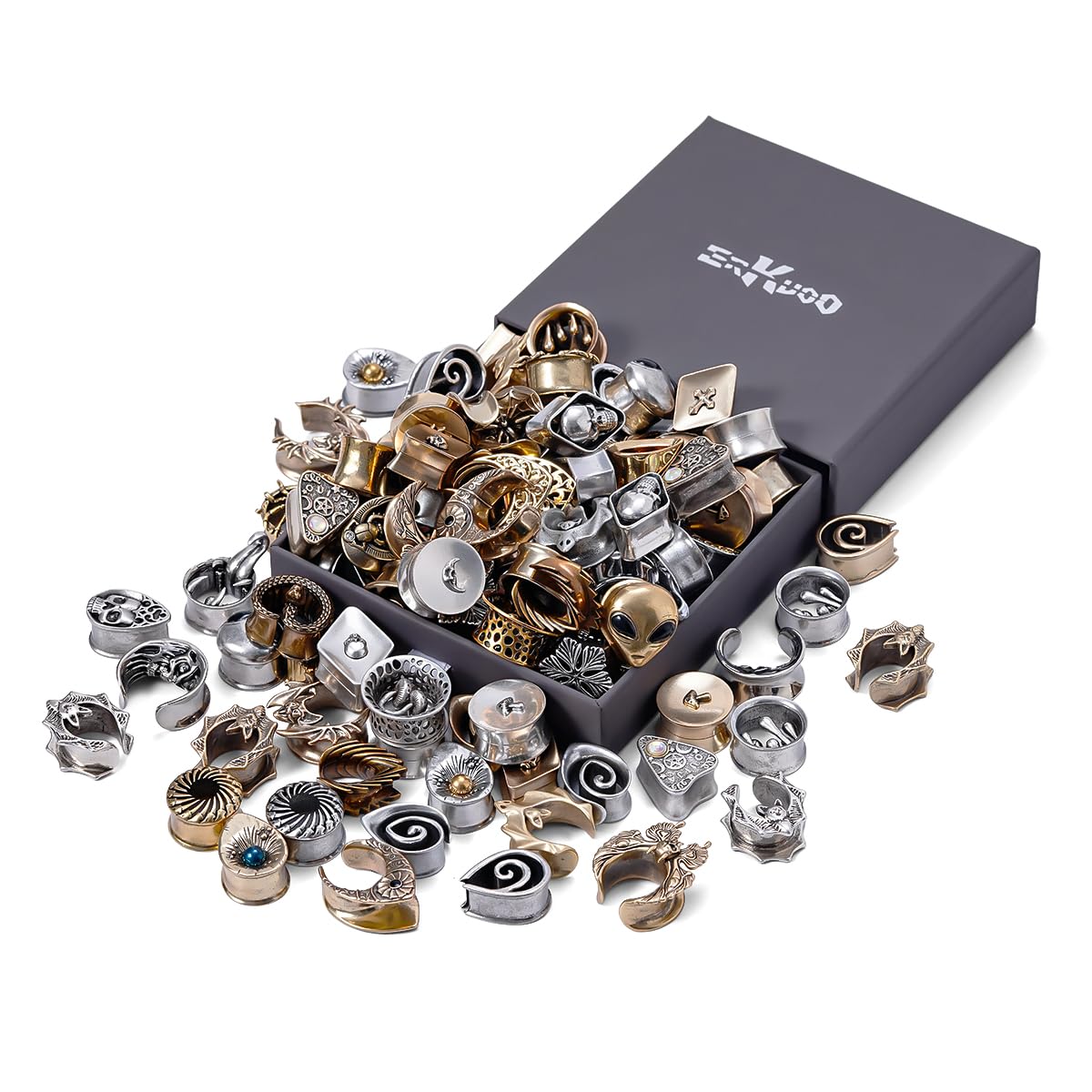 ERKUOO 10 Pairs Ear Tunnels Plugs Gauges Set Random Color Gothic Ear Stretching Kit Saddle Expander Ear Plugs for Women 