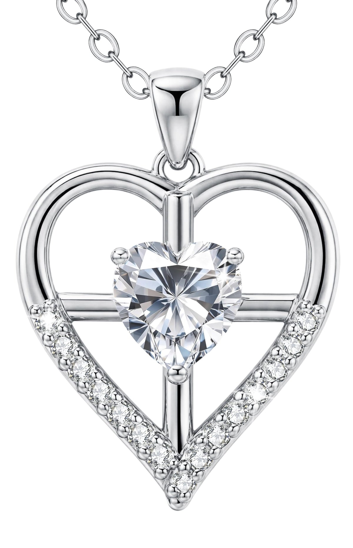 ANDSO Cross Necklace for Women Waterproof Jewelry Gifts Heart Necklace – Silver, 18 IN+2 IN