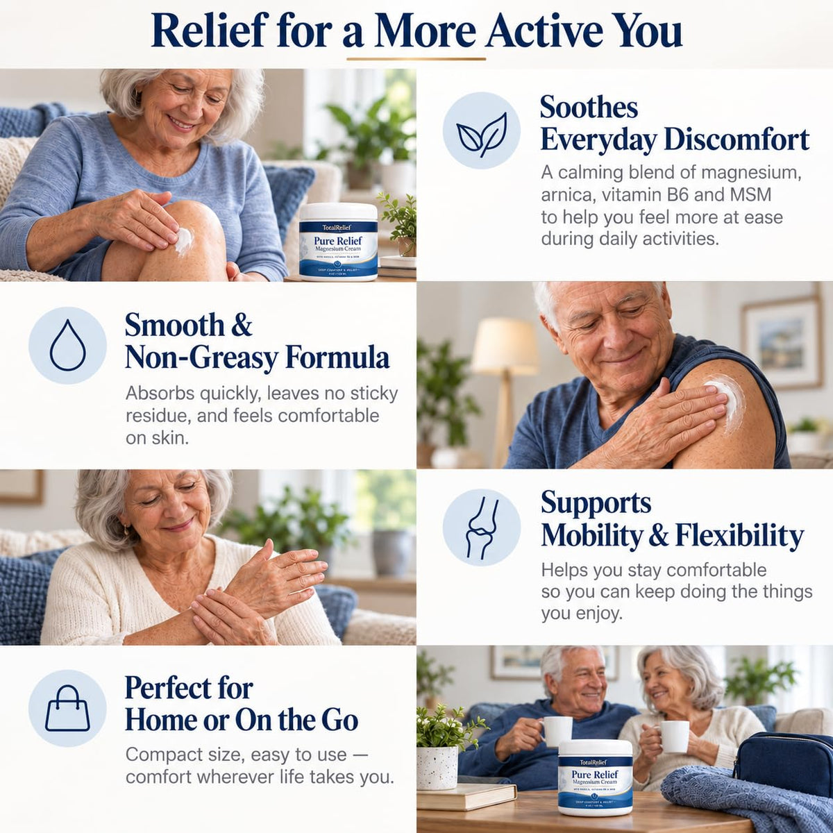 TotalRelief Pure Relief Magnesium Cream,Contains Magnesium, Msm, Arnica & Vitamin B6 – packaging and label