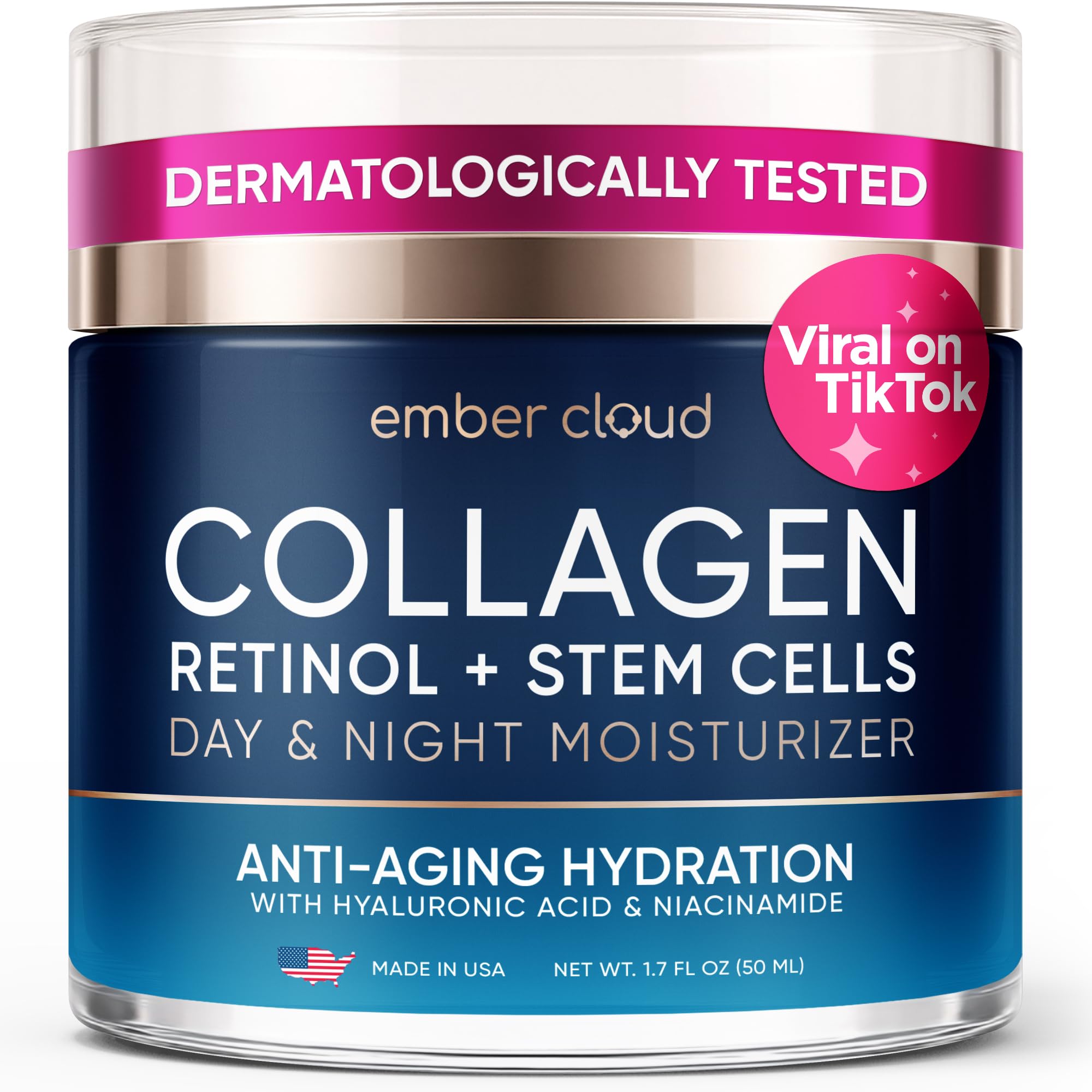 Collagen Face Cream with Stem Cells Retinol Hyaluronic Acid 1.7Oz - Product Imagery