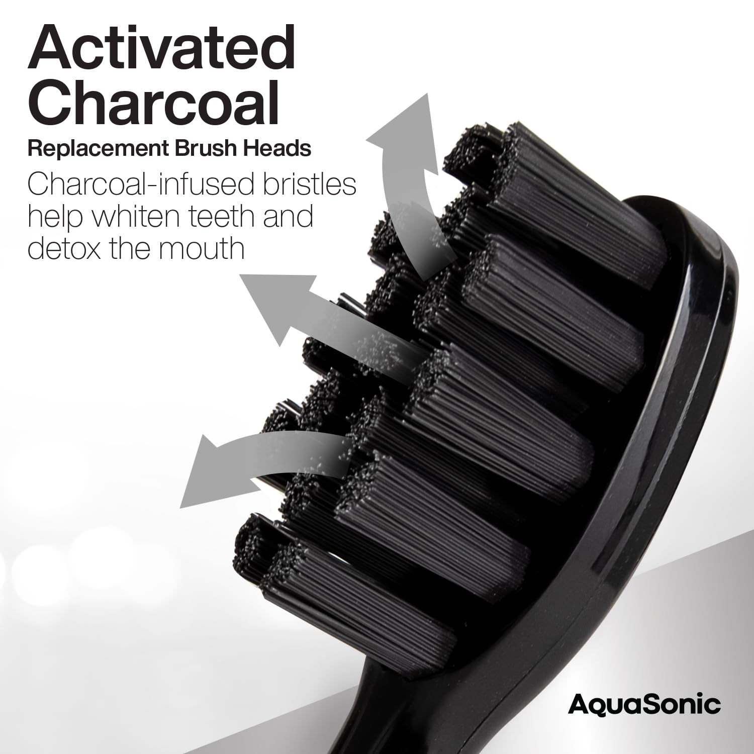 Aquasonic genuine replacement toothbrush heads for normal and sensitive teeth, black 2-pack compatible with AquaSonic toothbrushes.