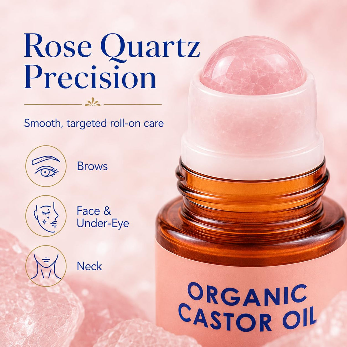 Zotreval Organic Castor Oil Rose Quartz Roll-On, Cold-Pressed, 50 mL, 2 Pack – close-up detail