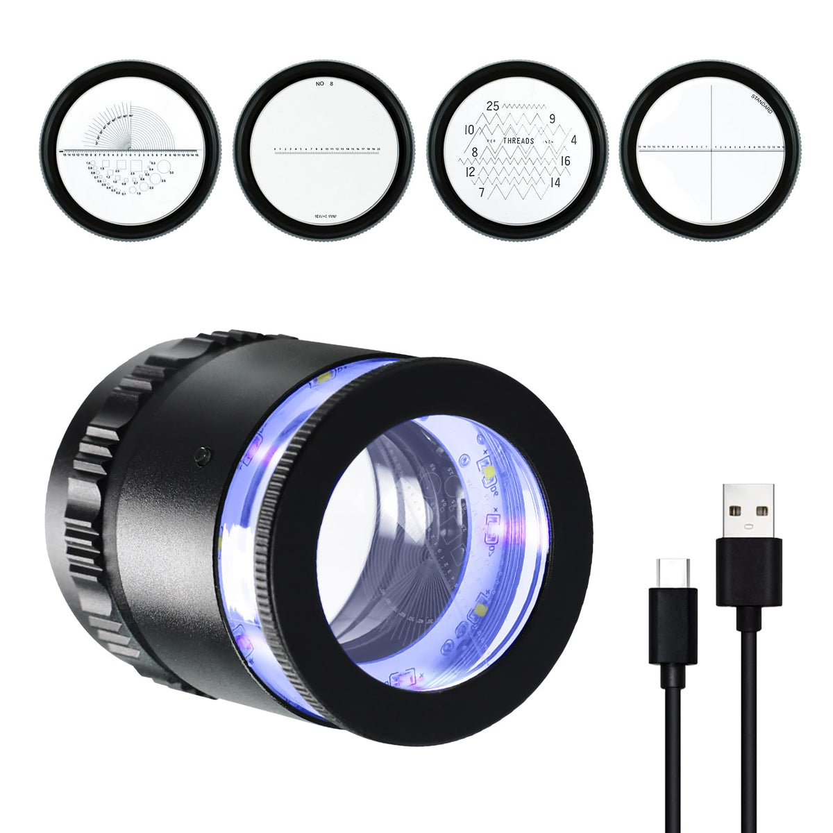 Landtek 10x Jewelry Loupe Magnfiier with UV LED Light, 4 Scales, USB Rechargeable – product photo (Loupes)