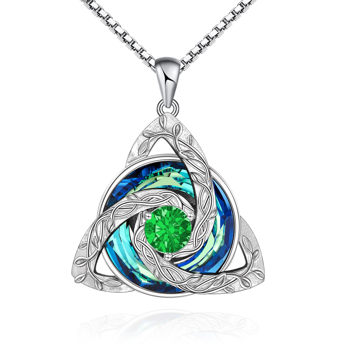 Distance Celtic Birthstone Necklace for Women, S925 Sterling Silver Trinity Knot Triquetra Austria Crystal Pendant, Birt