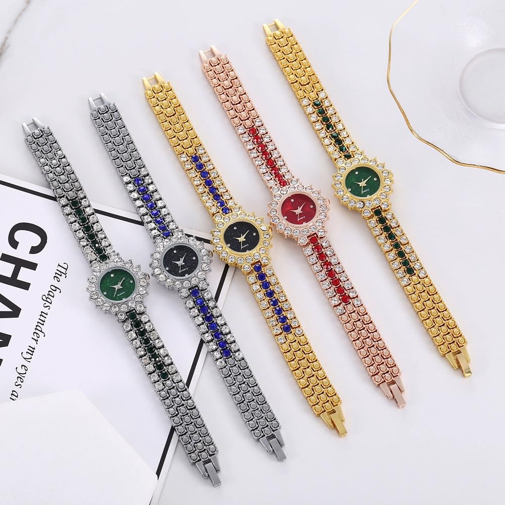 Dacdyi Diamond Watch Wholesale, 5 Pcs Shiny Rhinestone Bracelet Watches for Women Analog Quartz Wrist Watches – Multicol
