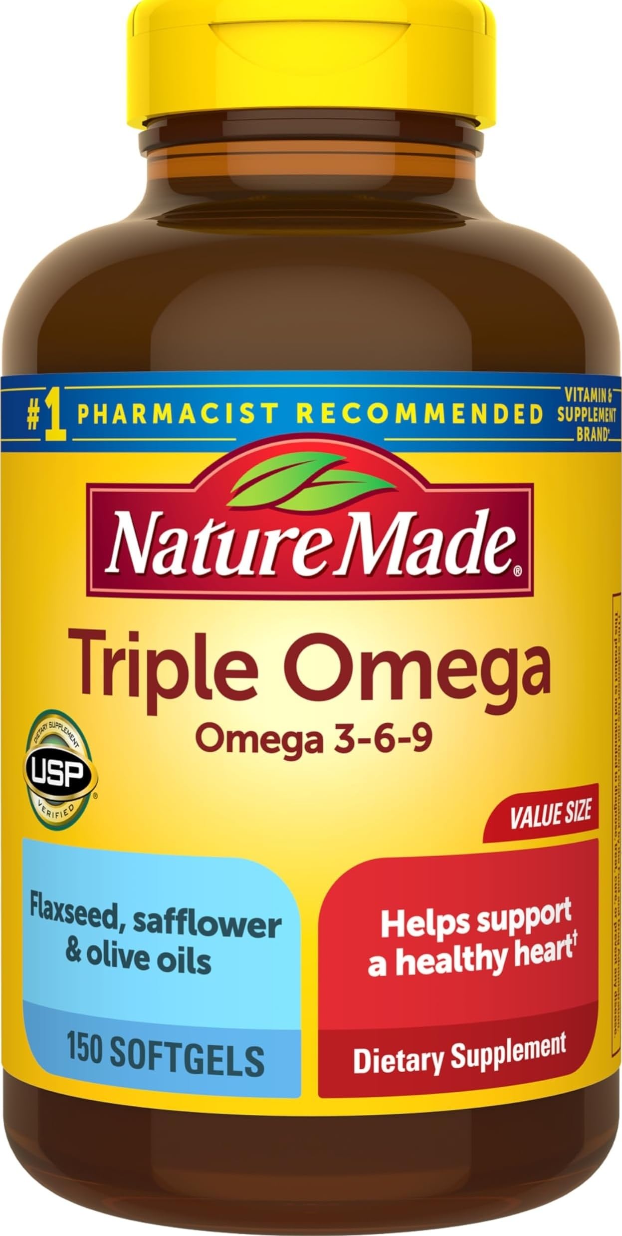 Nature Made Triple Omega 3 6 9 Supplements, 150 Softgels - Product Imagery