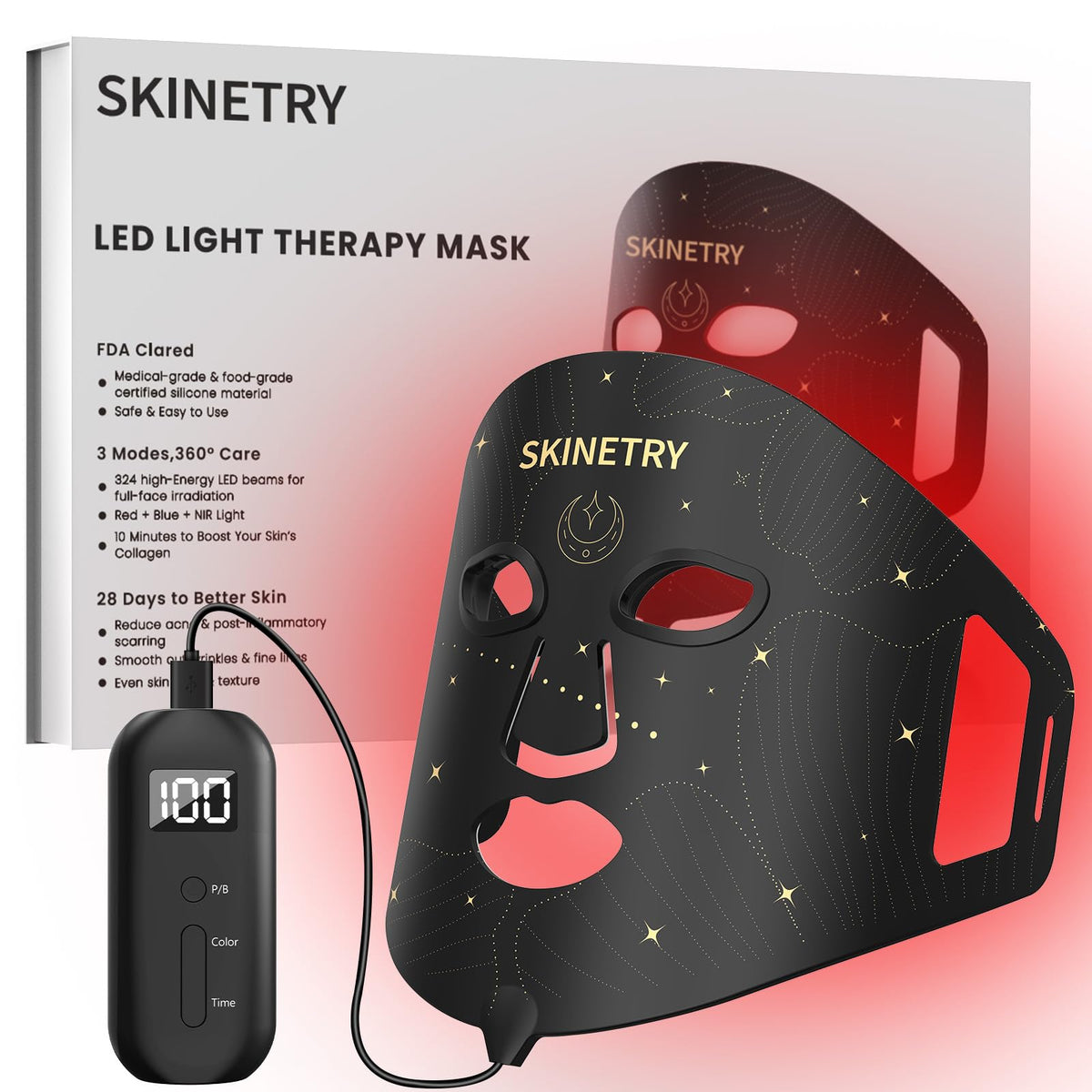 LED Face Mask Light Therapy Portable Red Light Therapy for - Skinetry Official Imagery - 2