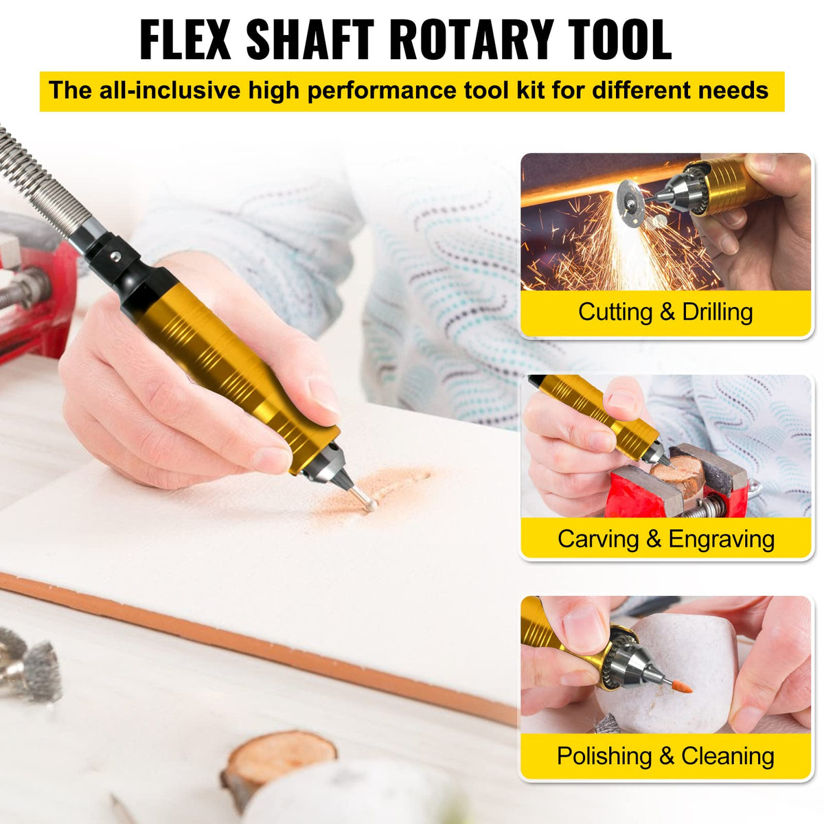 VEVOR Flex Shaft Grinder 780W Rotary Tool 500-23000RPM Rotary Carver with 1/4" 3-Jaw Chuck & Stepless Speed Foot Ped