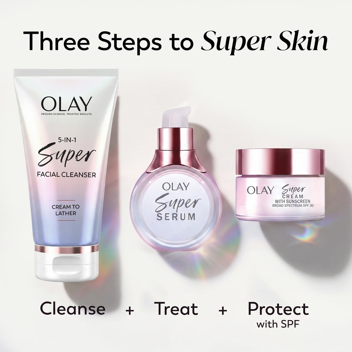 Olay 5-in-1 Holiday Mini Gift Pack - Super Serum Trial 0.4 fl oz, Super Facial Cleanser 4.5 fl oz, Super Cream with Suns