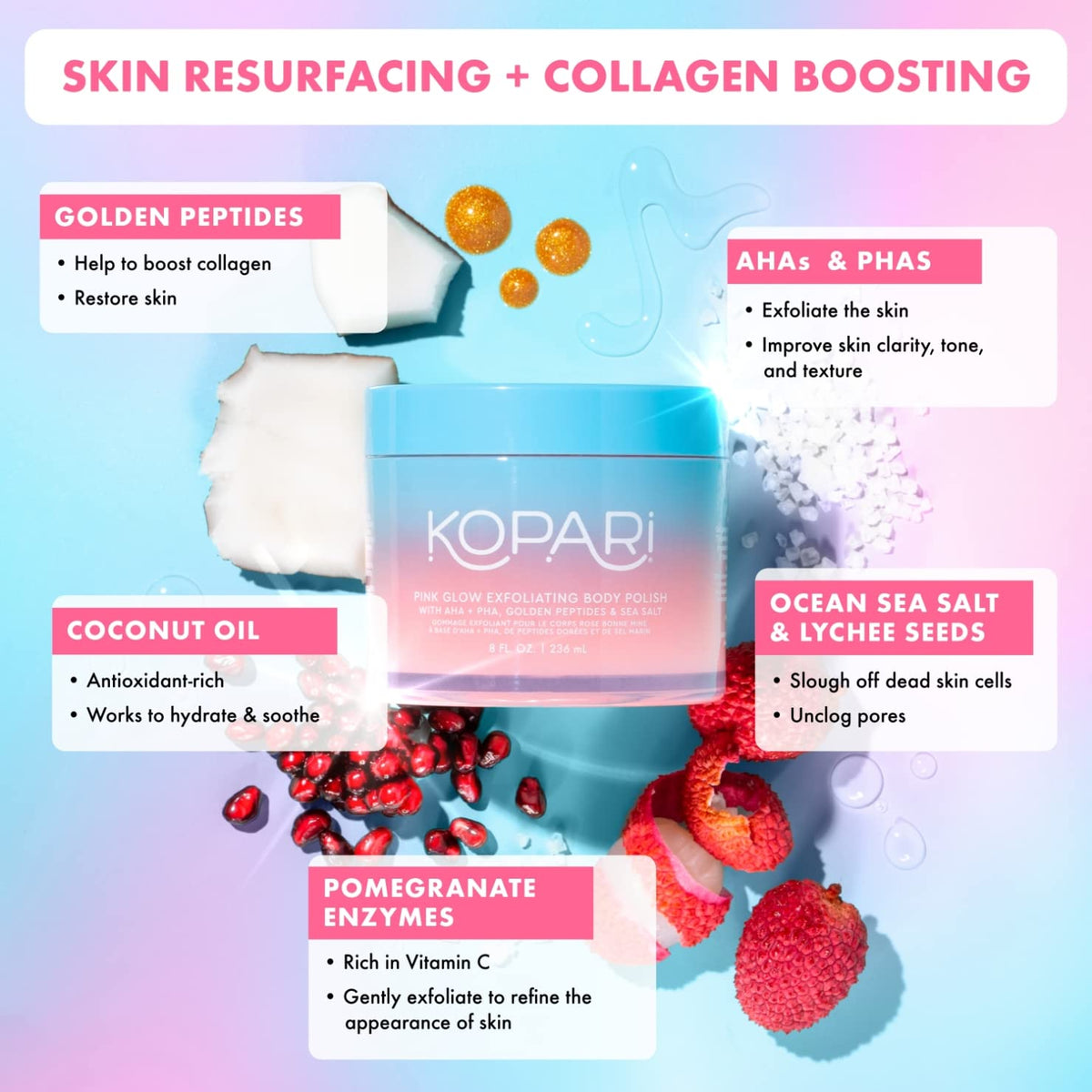 Kopari Pink Glow Exfoliating Body Polish AHA Vegan Body - Kopari Official Imagery - 3