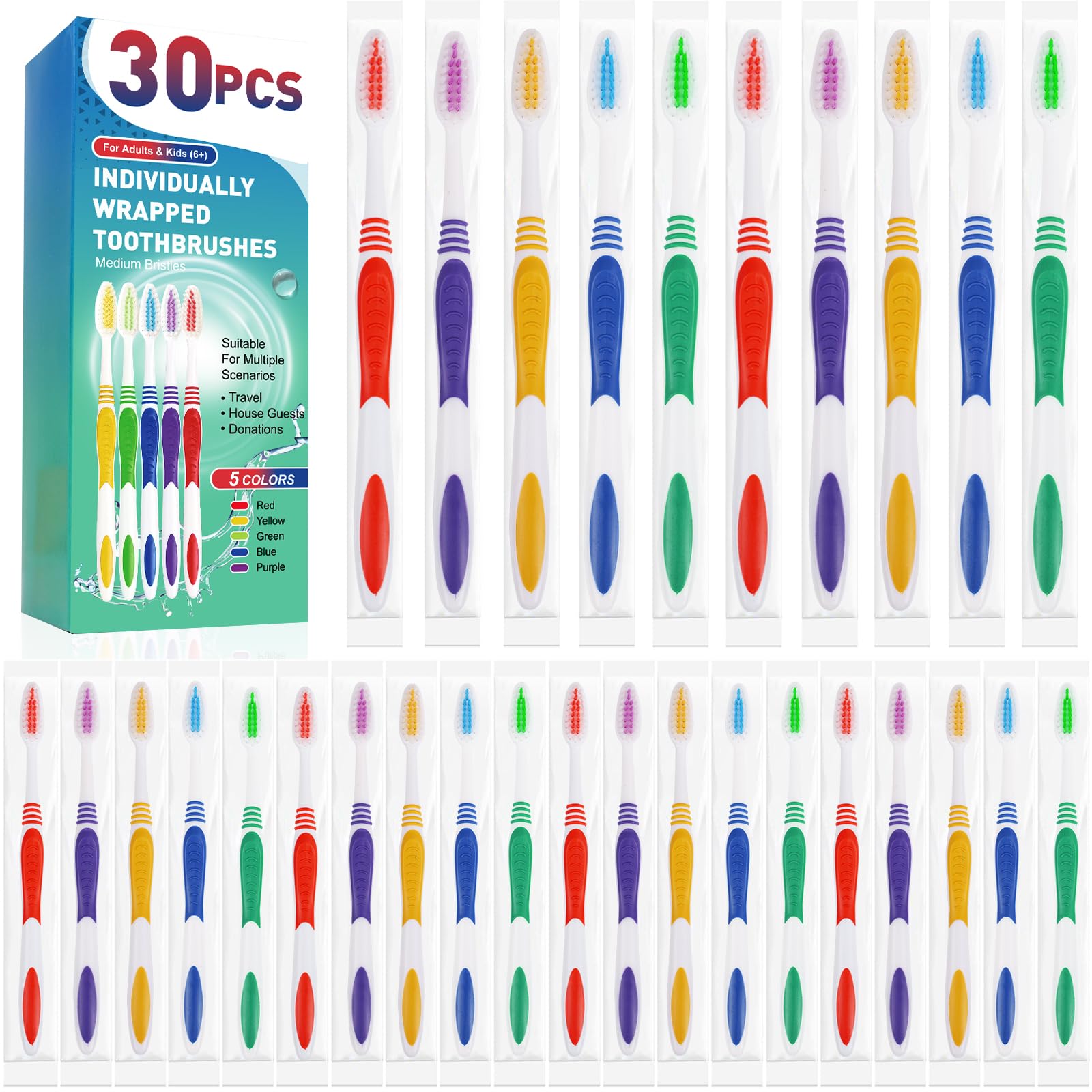 30 PCS Disposable Toothbrushes Pack, Bulk Toothbrush - Product Imagery