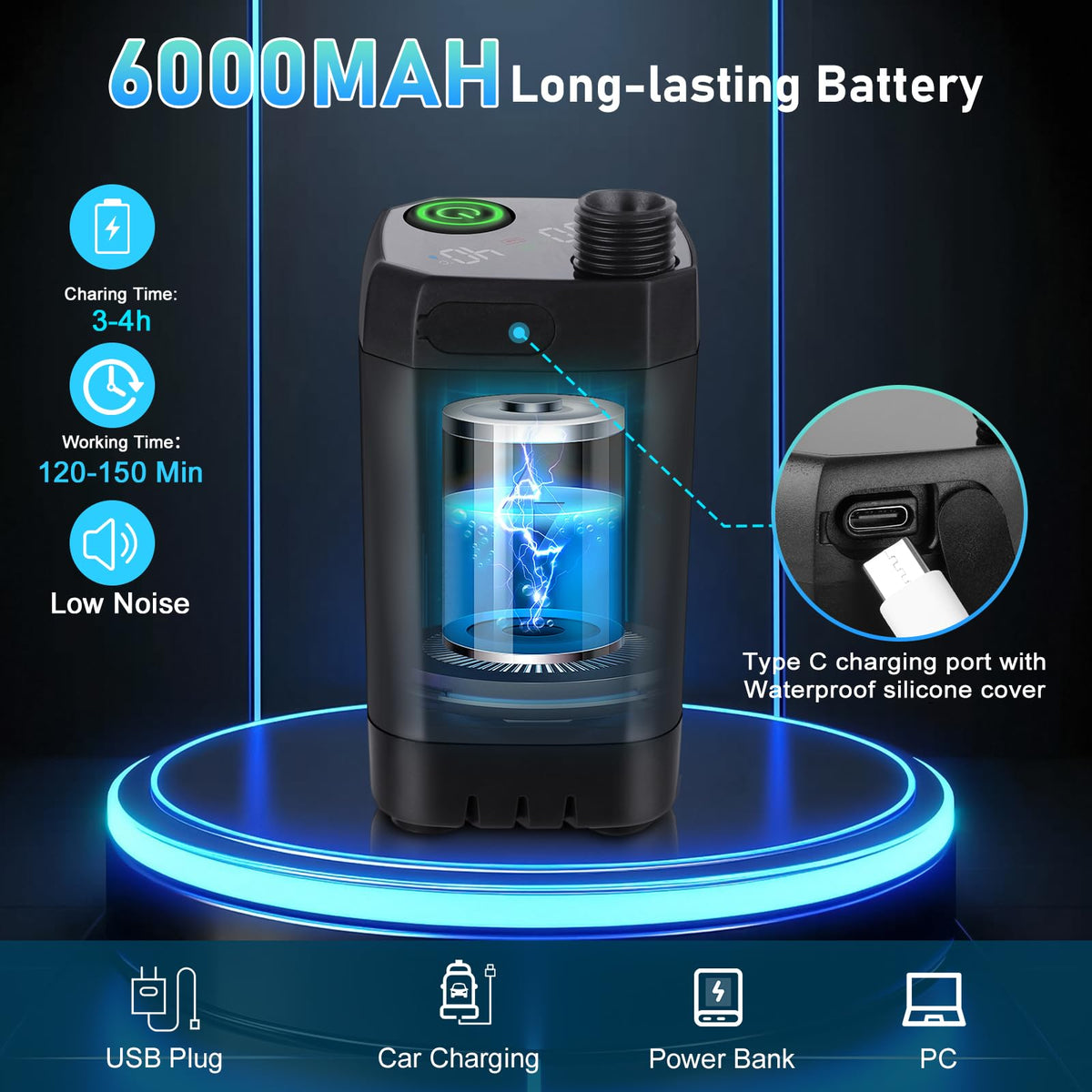 Spopal Rechargeable Camping Shower with Collapsible Bucket Handle 20L – packaging and label