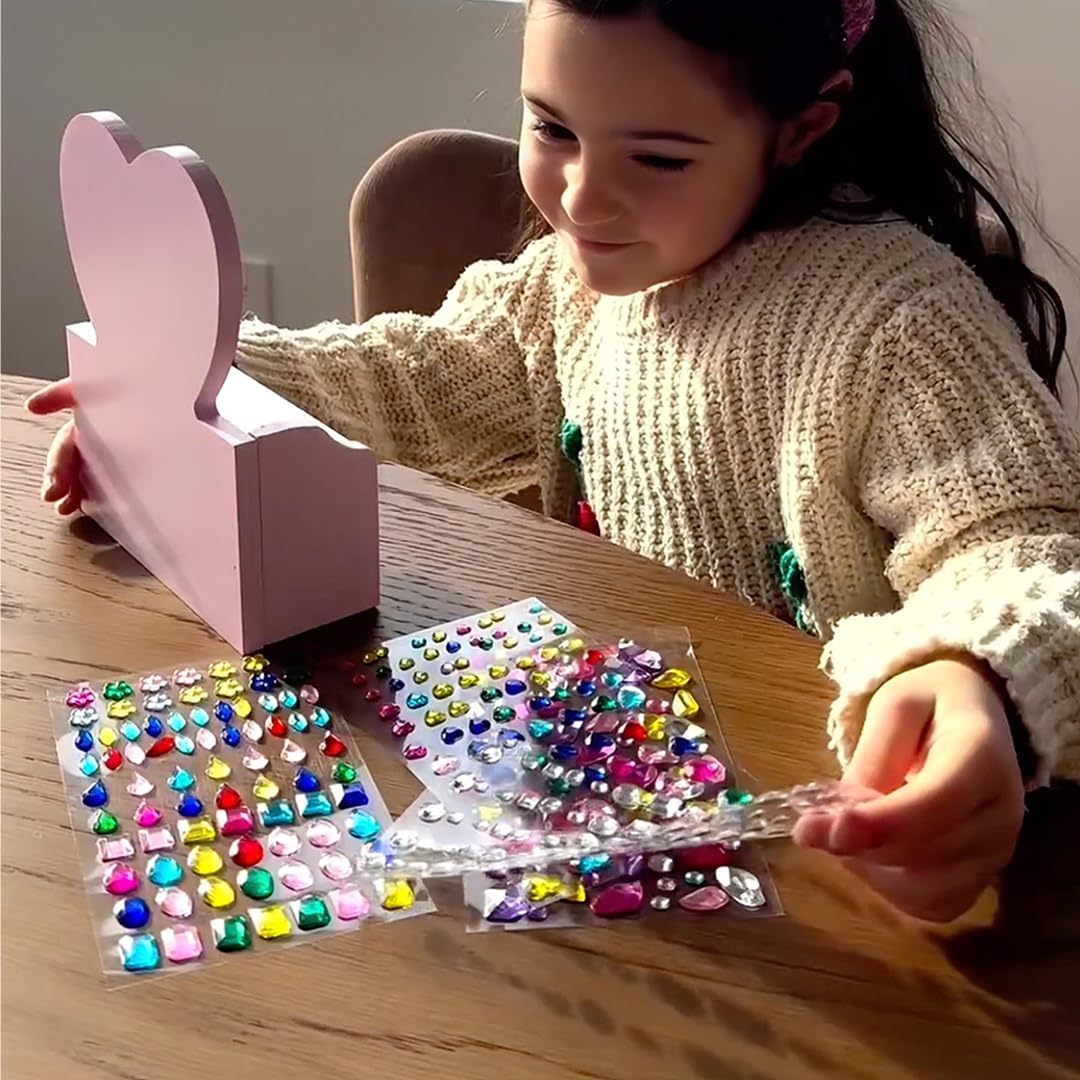 Super Smalls Mini Vanity Gemify Craft Kit | DIY Bedazzling Set with 200+ Gem Stickers | Heart Mirror & Jewelry Drawer | 