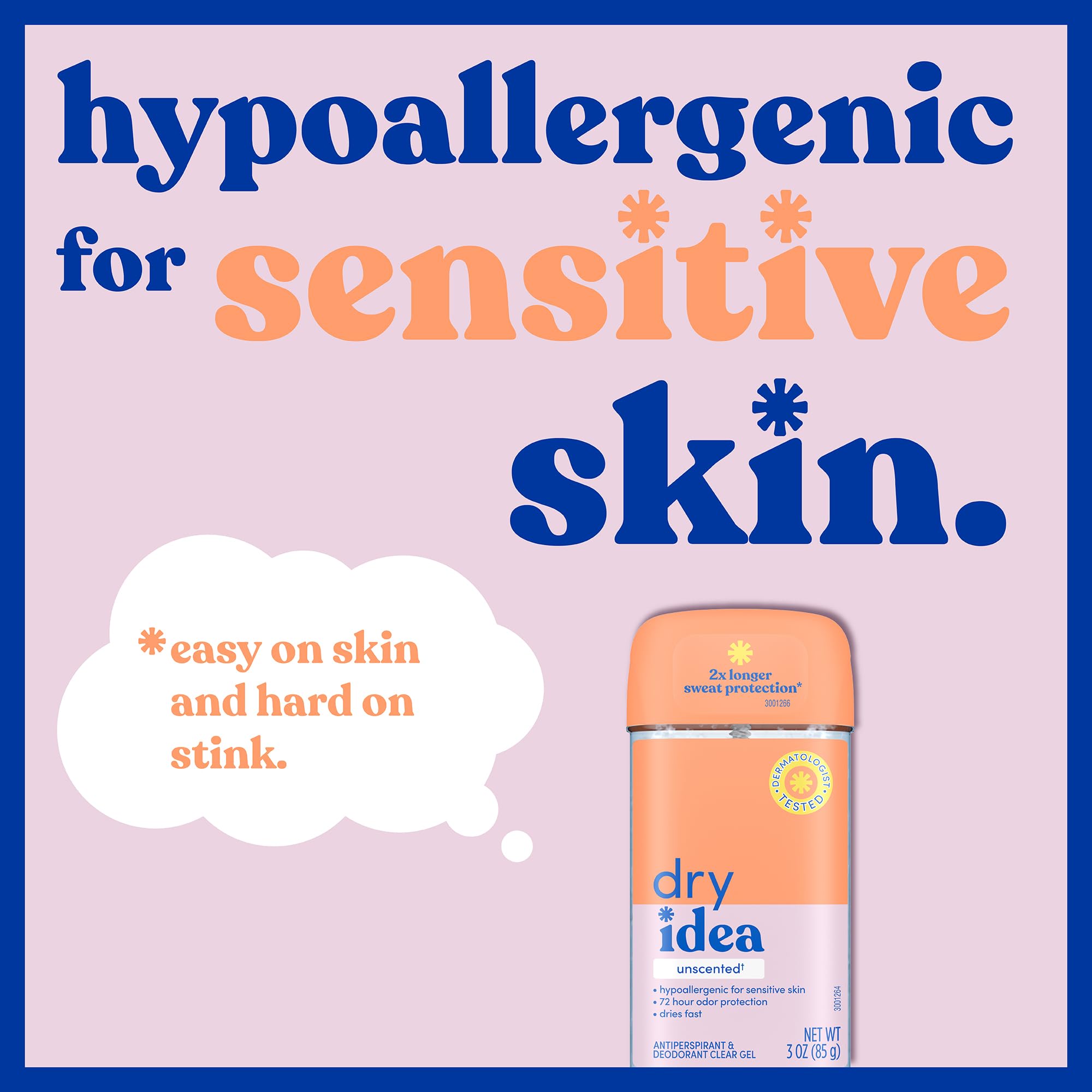 Dry Idea Women's gel antiperspirant deodorant stick, 3 oz, in a clear plastic container with a white cap