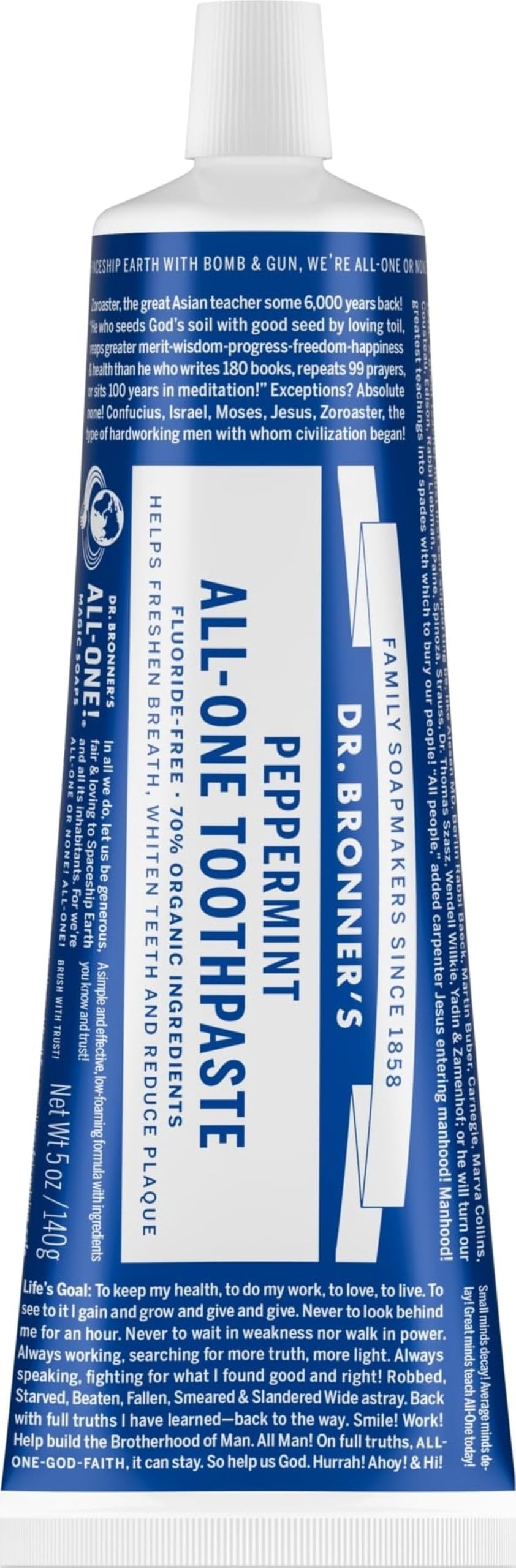 Dr. Bronner’s All-One Toothpaste – Peppermint, 5 oz, 1-Pack – - Product Imagery