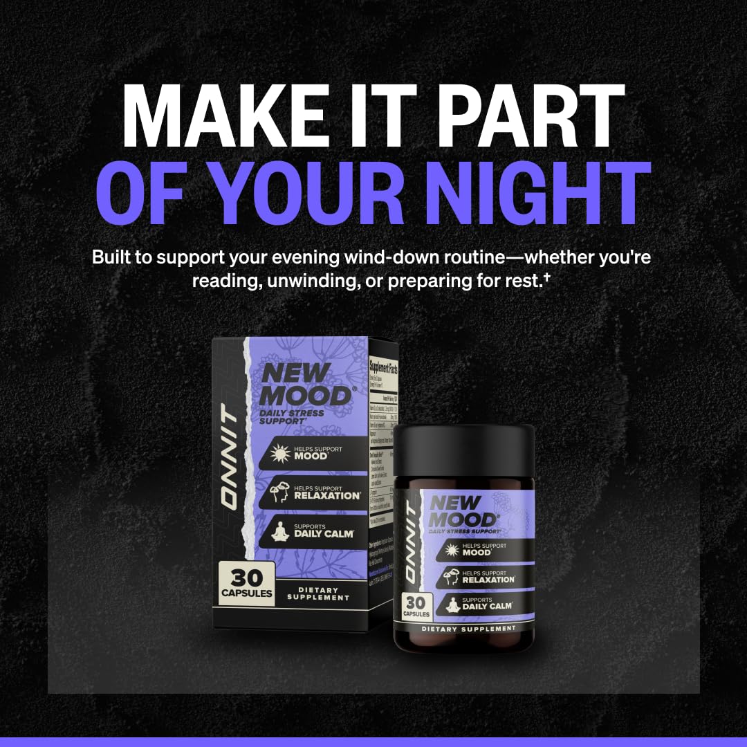 ONNIT New Mood Stress & Sleep Support Supplement with 5-HTP, 60 Count