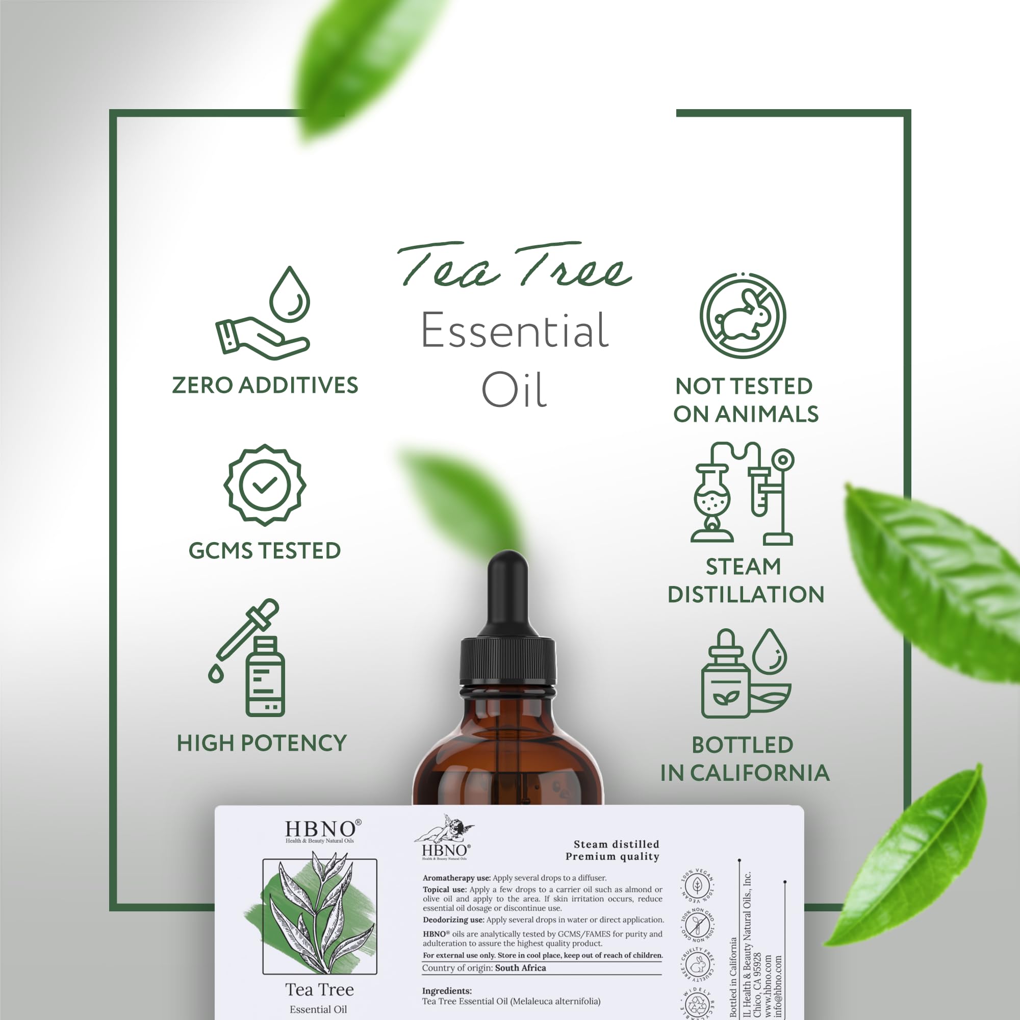 HBNO Tea Tree Oil for Skin 4oz (120 ml) - Bring Refreshing Aroma of Tea Trea Essential Oil - Perfect for Skin Therapy