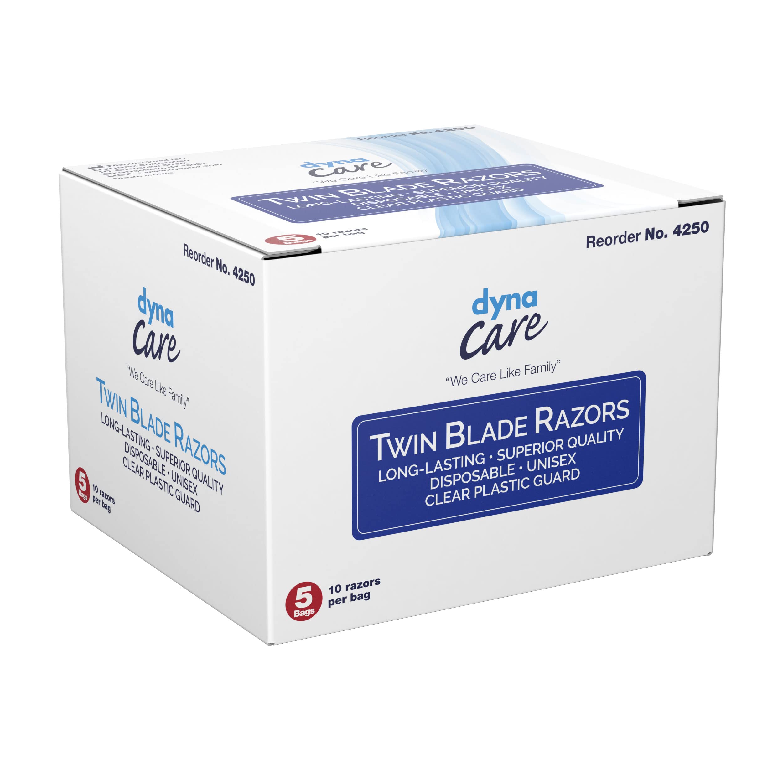 Dynarex DynaCare Twin Blade Razors, Disposable Unisex Razor with Two Blades Provides Smooth, Close Shave, for Prior to Procedures or Tattoos, Blue, 6 Boxes - 50 Razors per Box