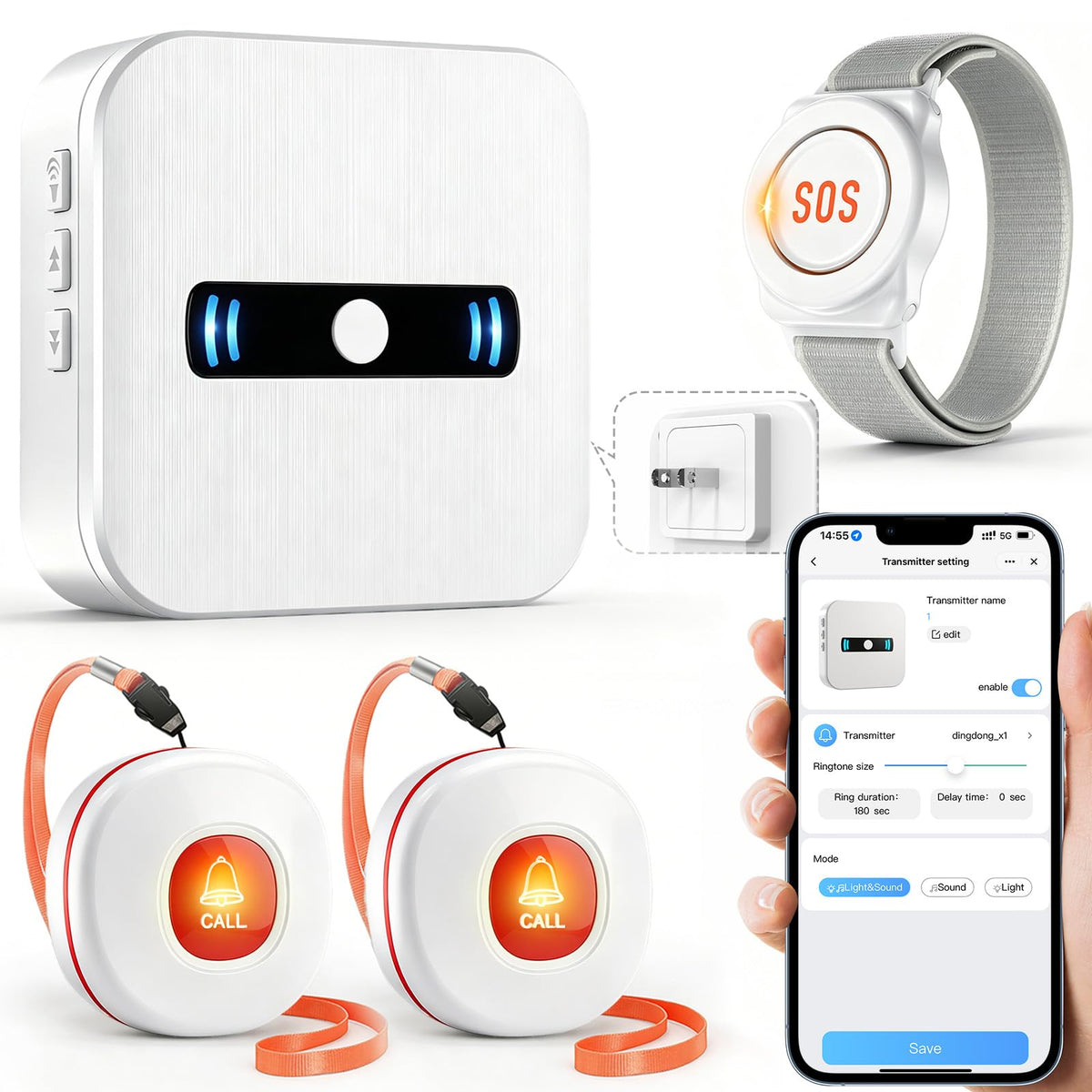 WiFi Caregiver Call Button Calls Phone 2Button 1 Wrist 1 - Daytech Official Imagery - 1
