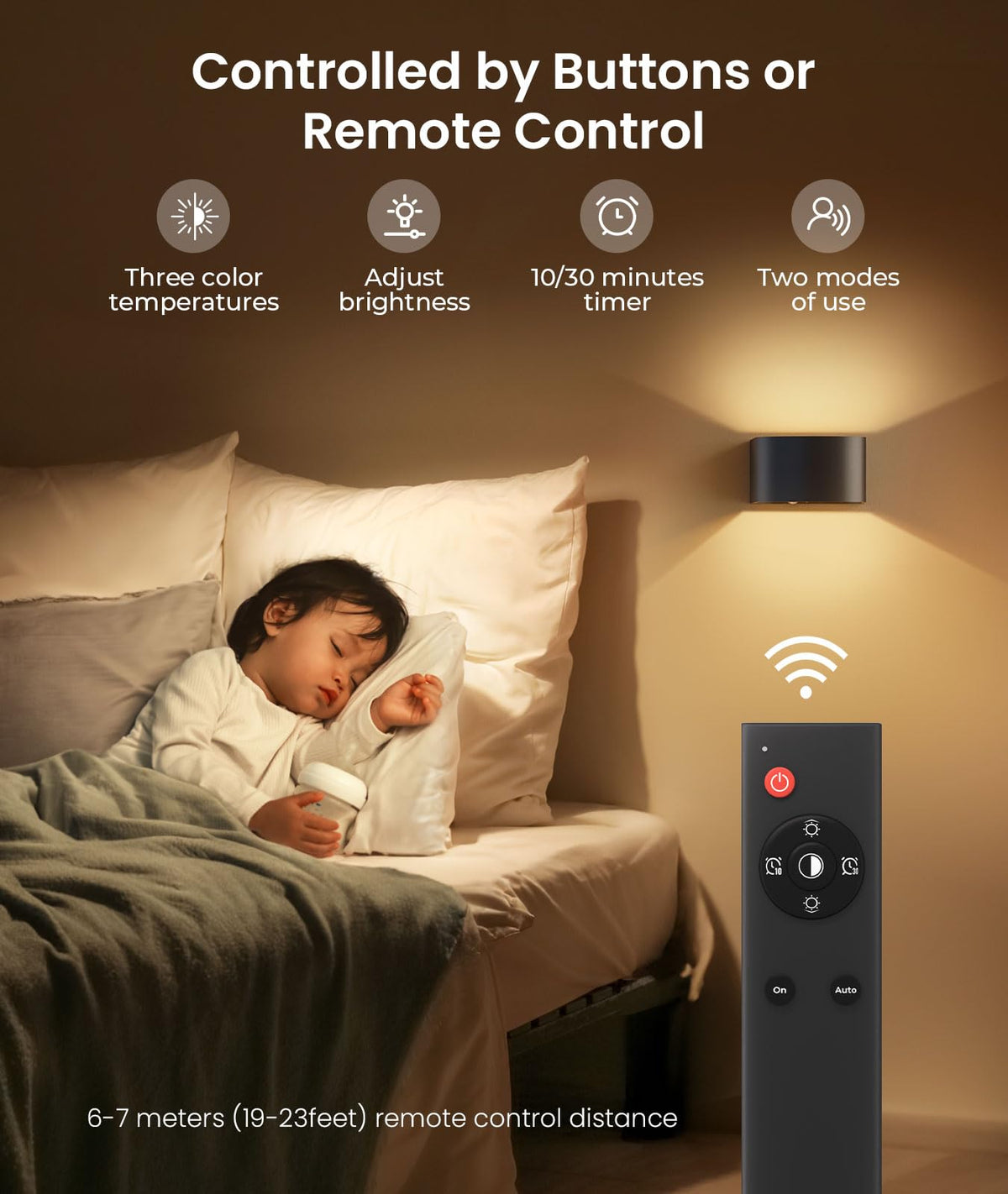 FULEN Motion Sensor Wall Light with Remote Control 3 Colors Wireless Wall Lamp LED Indoor Up and Down Wall Sconce 5000mA