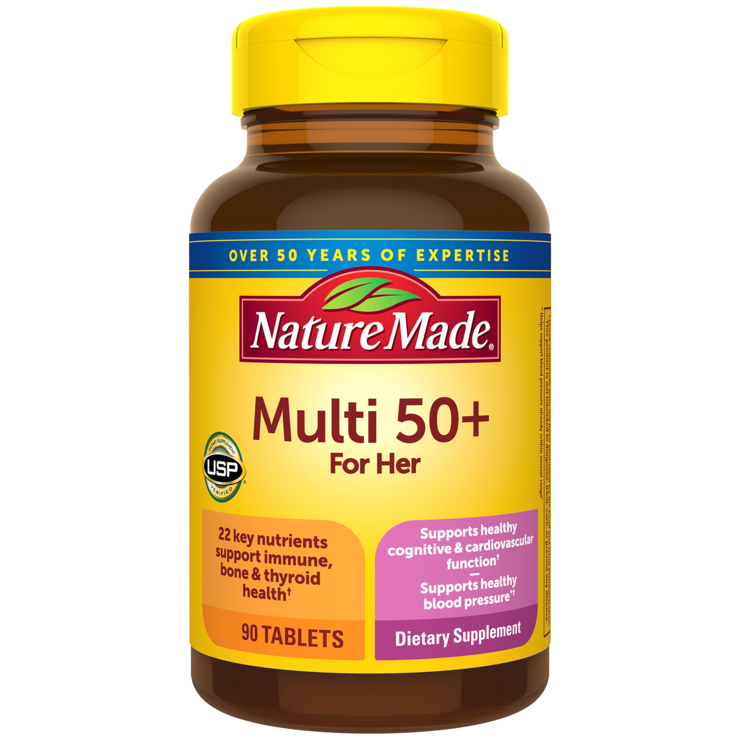 Nature Made Multivitamin for Women 50+ No Iron, 90 Tablets - Product Imagery