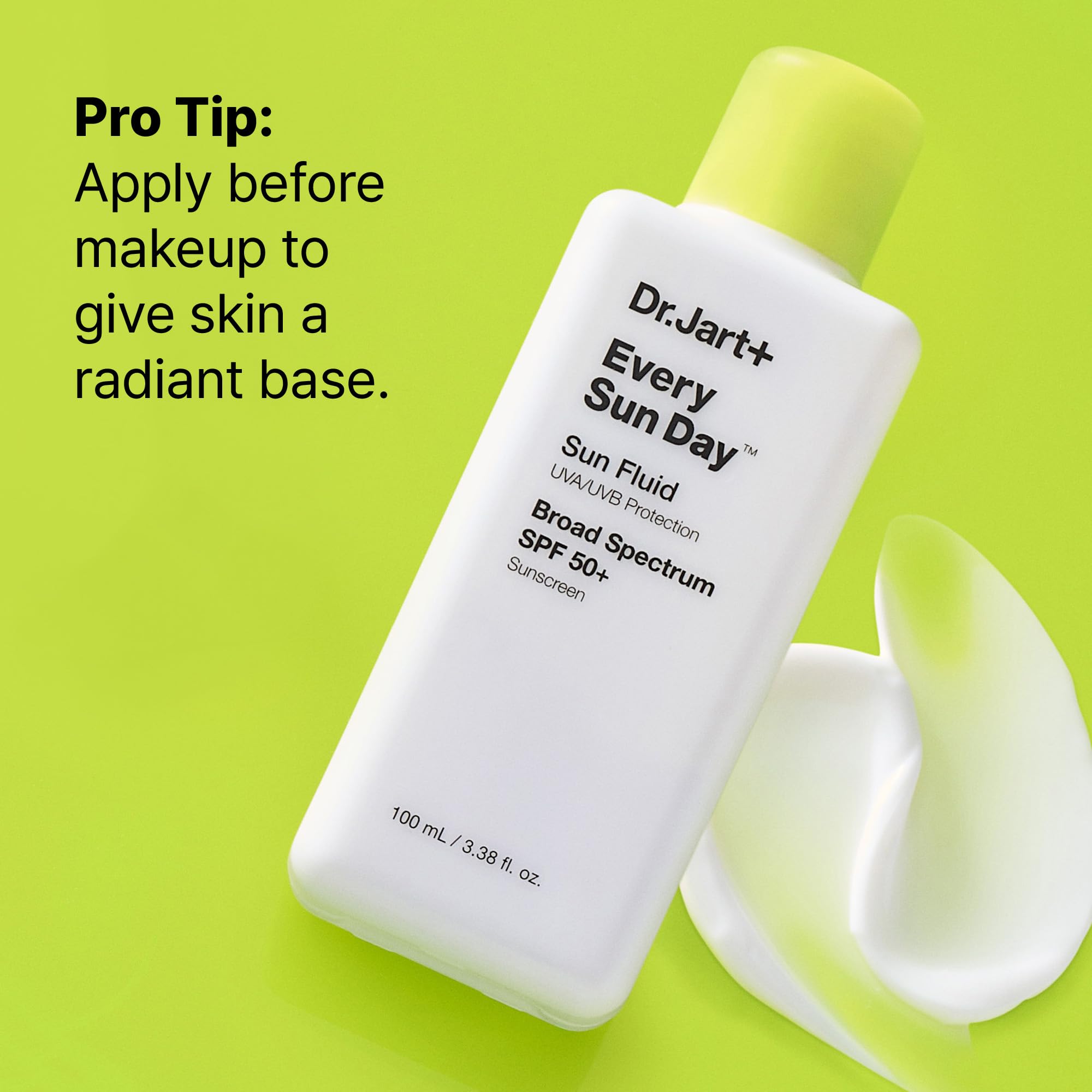 Dr.Jart+ Every Sun Day Sun Fluid Korean sunscreen SPF 50+ for face, 3.38 fl oz, with lightweight, protective sun protection.