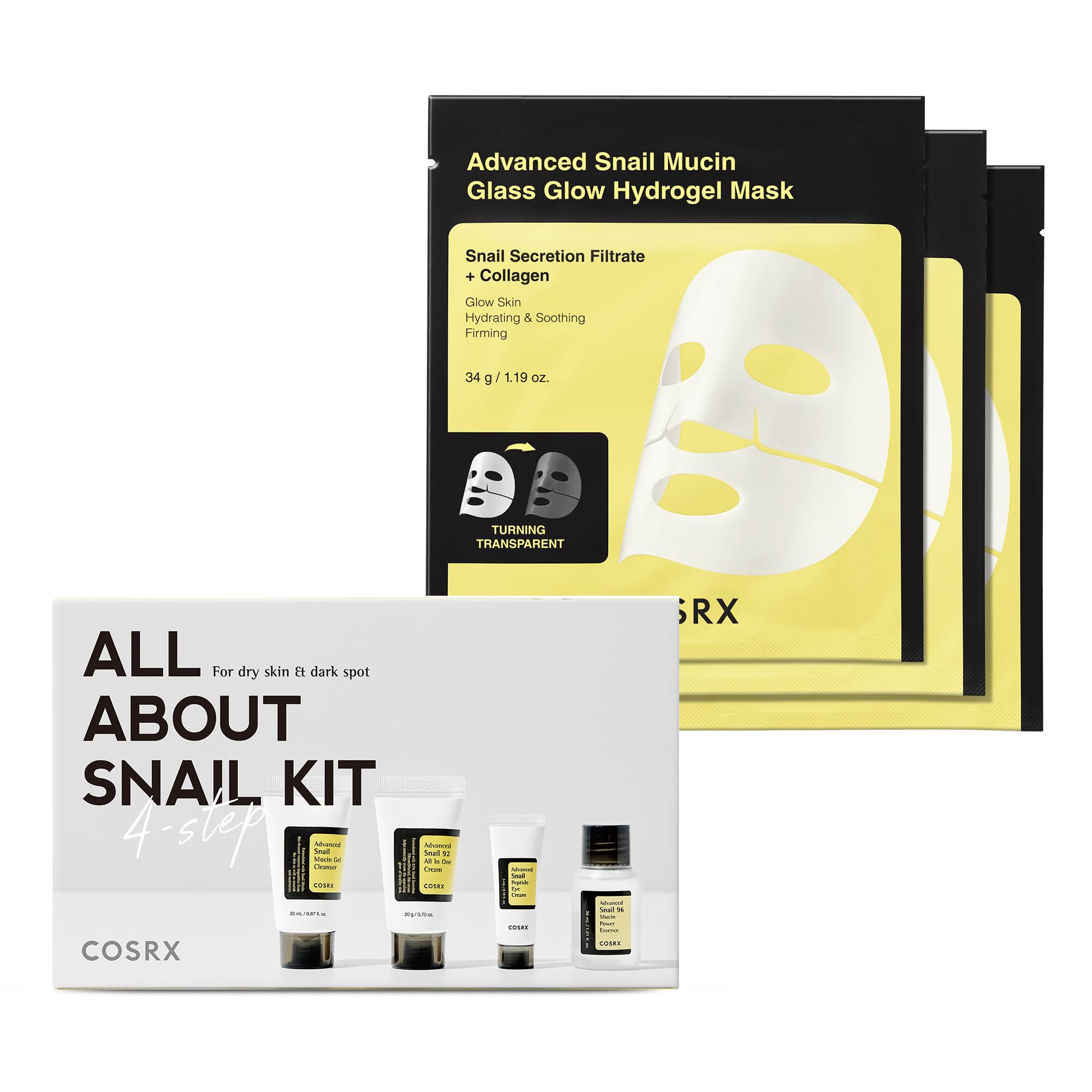 COSRX All About Snail Set + Hydrogel Mask 3EA- Travel Essentials - Product Imagery