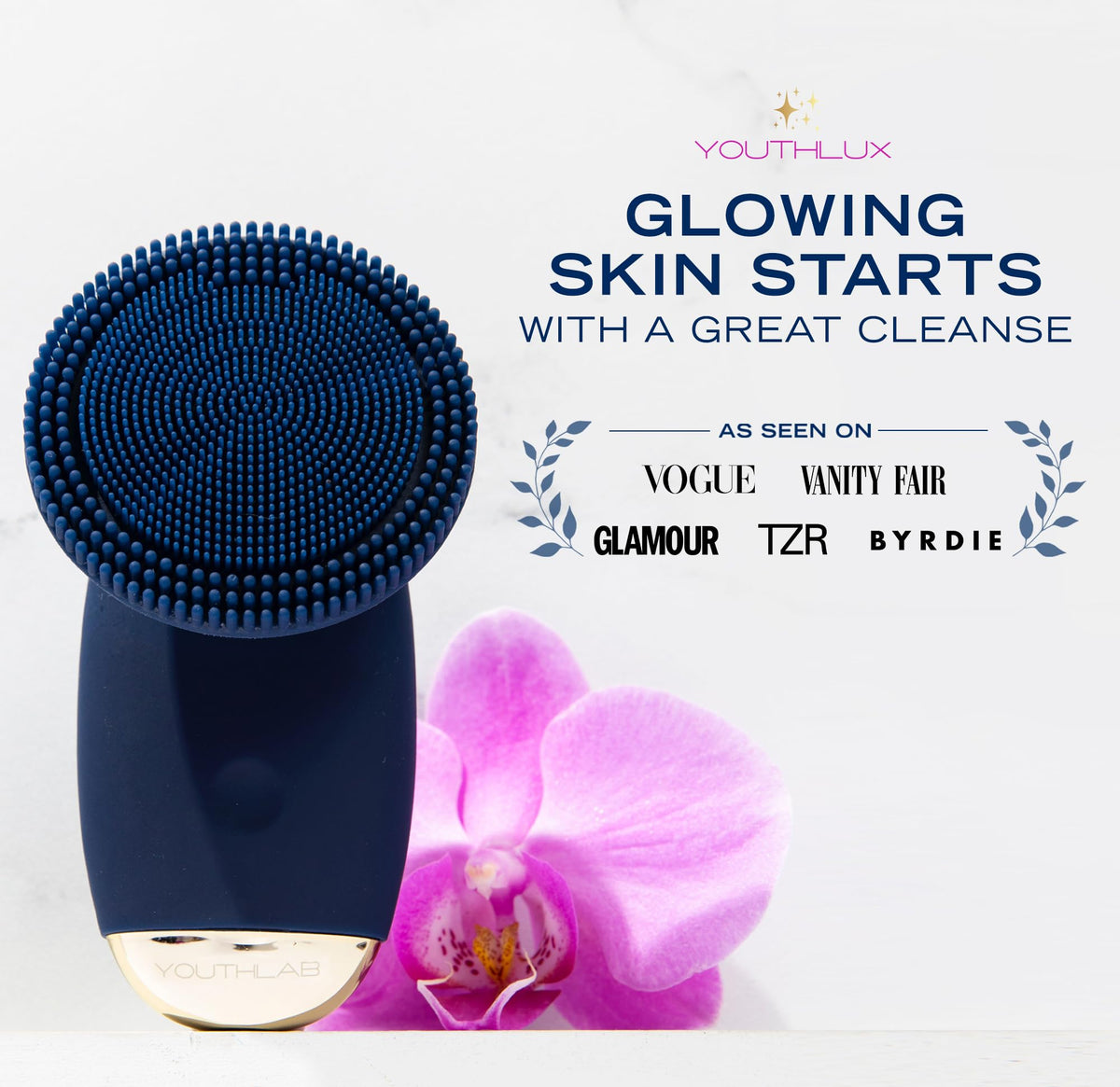 YOUTHLUX SoniGlow Silicone Face Scrubber/Facial Cleansing Brush – Electric Vibrating Skincare Scrubber Tool for Deep Por