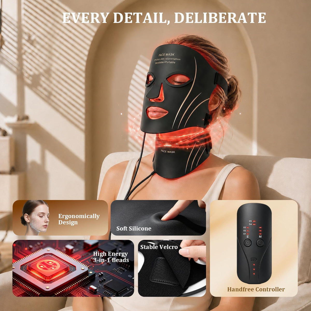 Red Light Therapy Mask for Face Neck Skin Care 7 Color - LK MKARY Official Imagery - 3
