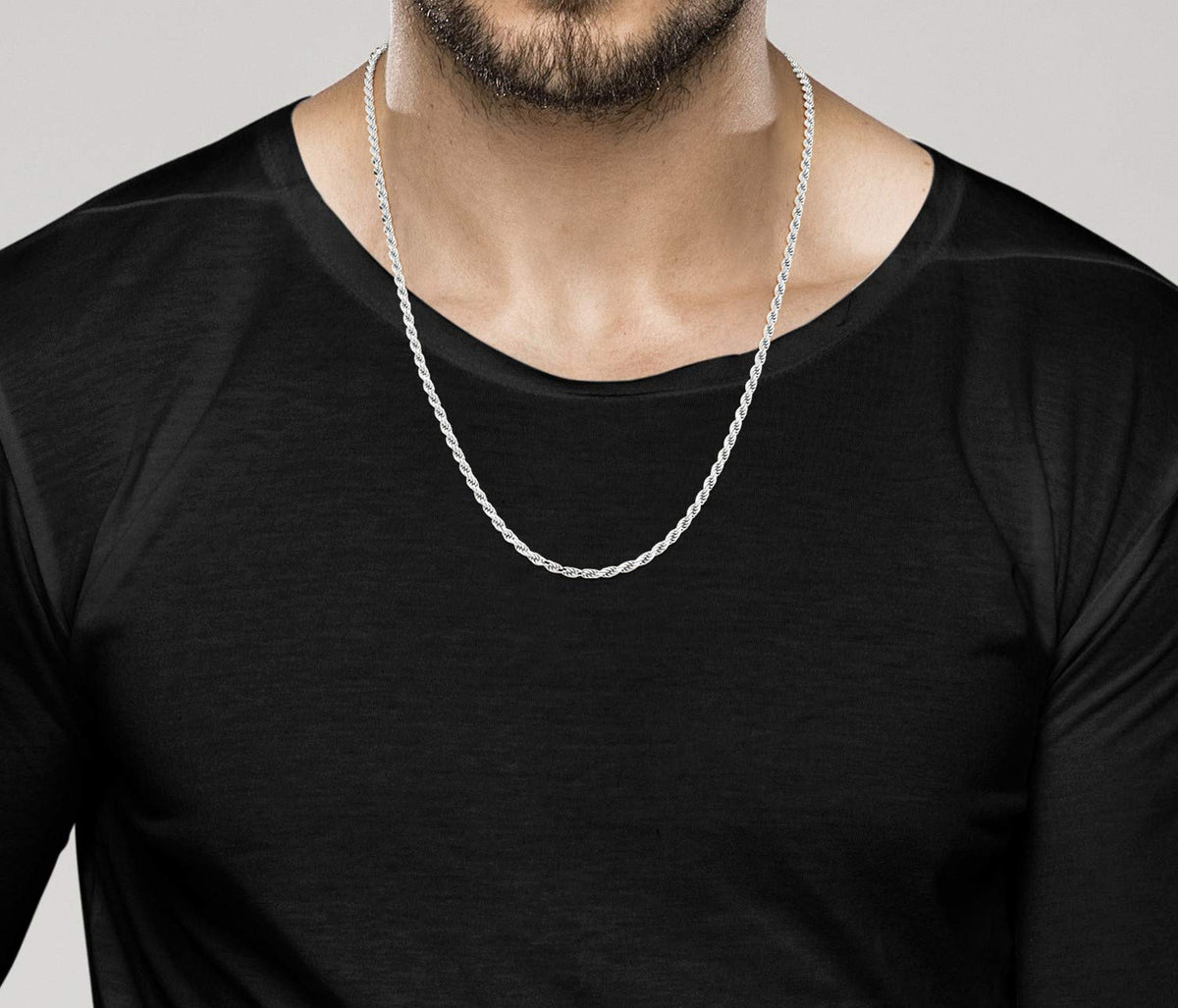 Miabella Italian 925 Sterling Silver 2mm 3mm Rope Chain Necklace Men Women – packaging and label