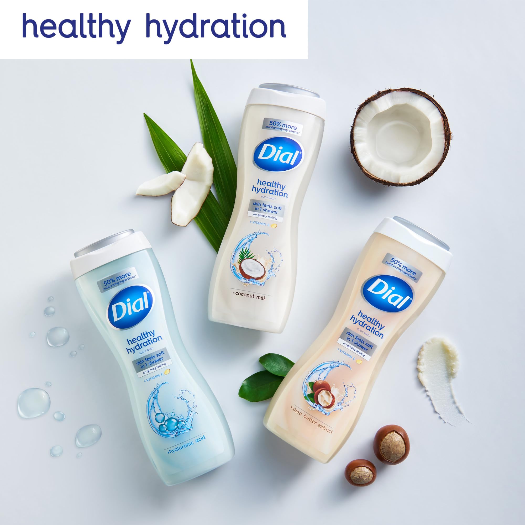 Dial Healthy Hydration Body Wash, Hyaluronic Acid, Vitamin E, 16oz, 4-Pack
