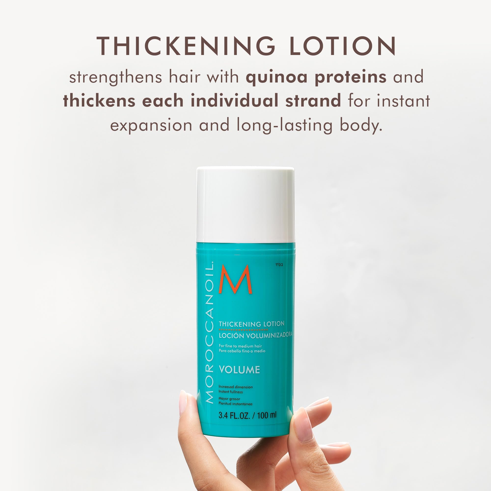 Moroccanoil Thickening Lotion 3.4 oz with argan oil, styling agent for added volume and fuller hair appearance.