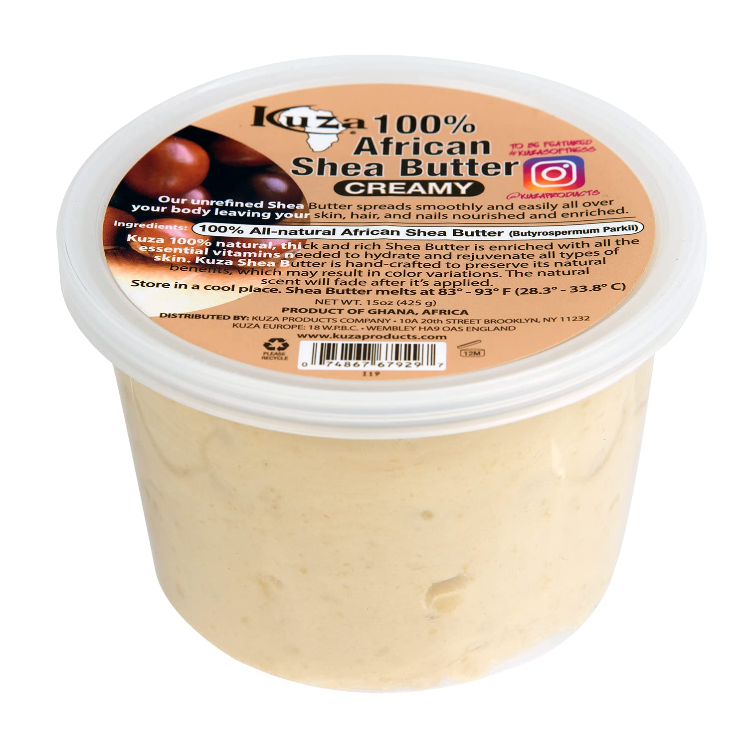 Kuza 100% pure African Shea Butter with Borututu in a 15oz jar, ideal for skin moisturizing and natural skincare.