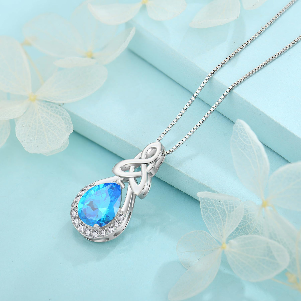 FJ Celtic Knot Pendant Necklace 925 Sterling Silver Birthstone Jewelry – full view, size 26*13mm/1.02*0.51inch