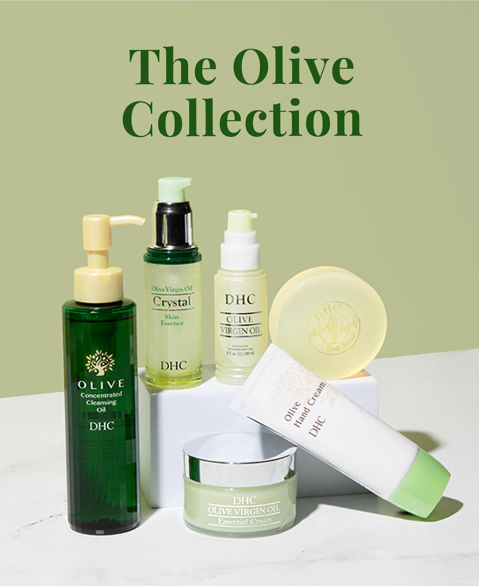 DHC Olive Virgin Oil Essential Cream in 1.7 oz jar, ultra-rich skin barrier moisturizer with creamy texture and olive oil ingredients.