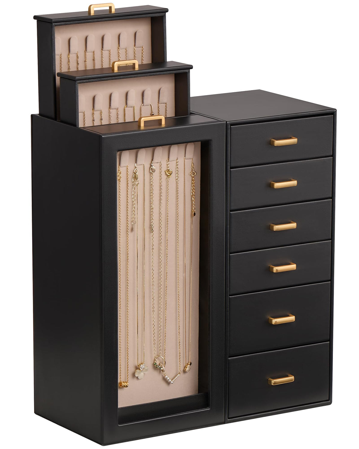 Lolalet Large Jewelry Box Organizer for Women, PU Leather Jewelry Case with Necklace Holder & Multiple Drawers, Tabletop
