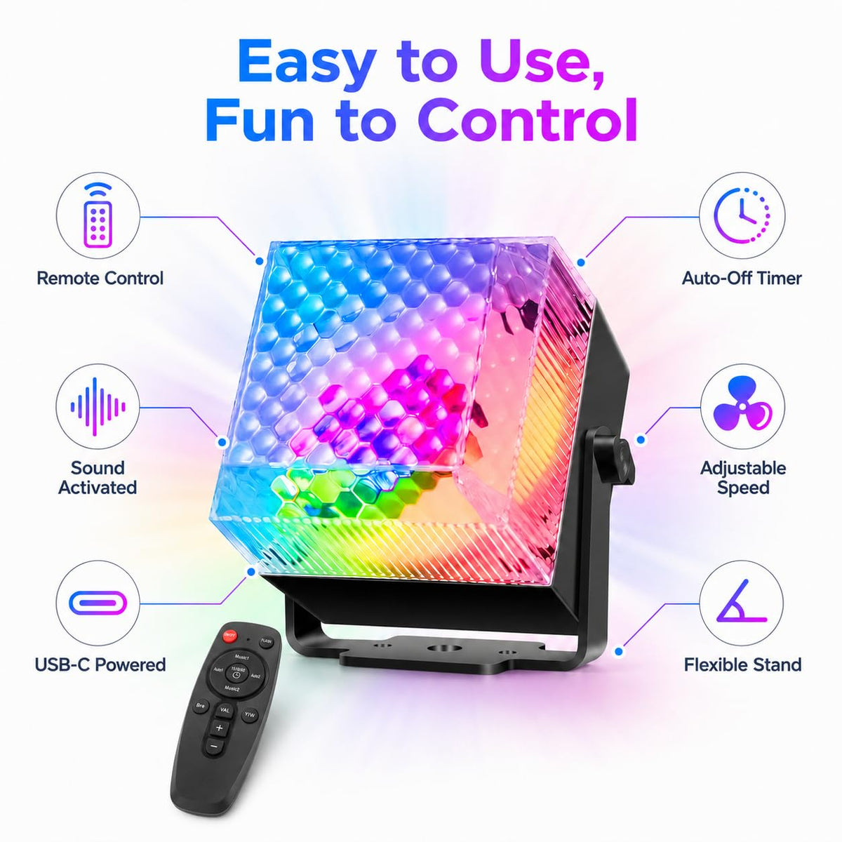 BUCLHOZ 2 Pack Party Lights, Disco LED Lights Sound Activated with Remote Controls, Dual Strobe Mood Lighting for Indoor