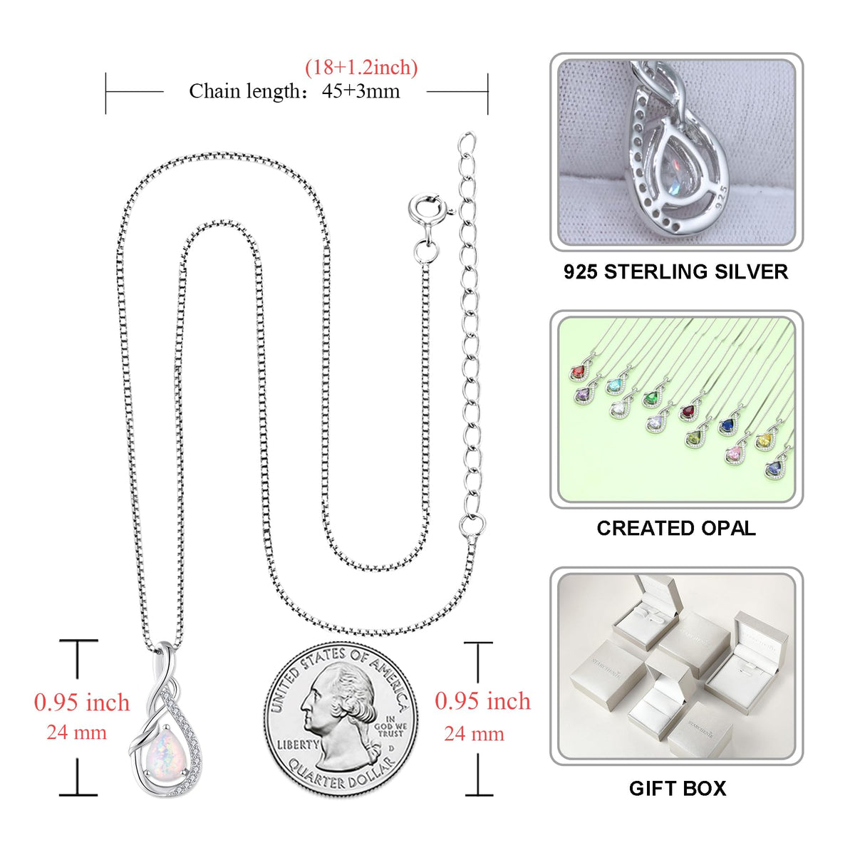 STARCHENIE Infinity Teardrop Necklace for Women 925 Sterling Silver Pendant Birthstone Jewelry – alternate angle