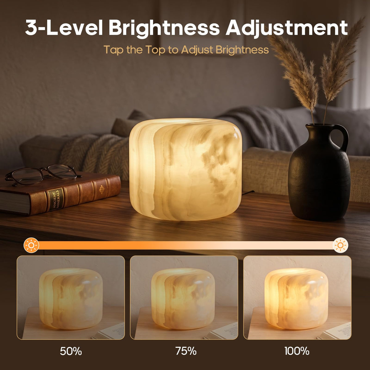 Natural Stone Marble Night Light Rechargeable Touch Control - CDIWIDH Official Imagery - 4