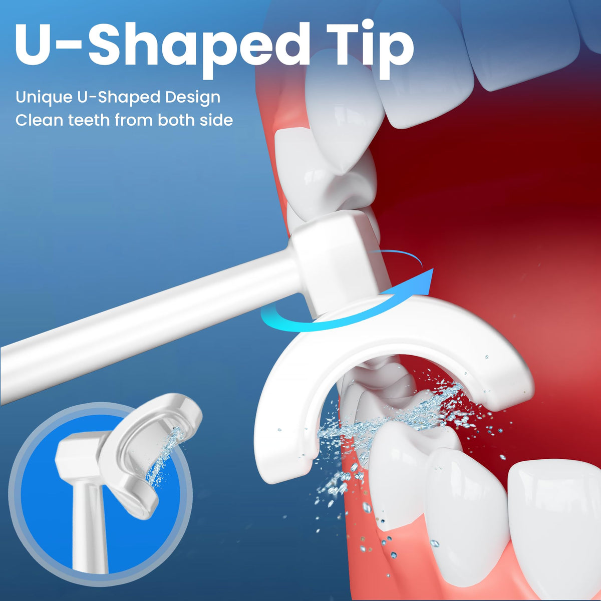Cordless Water Flosser with U Shaped Nozzle 350ML Tank 7 Jet - Ducard Official Imagery - 3