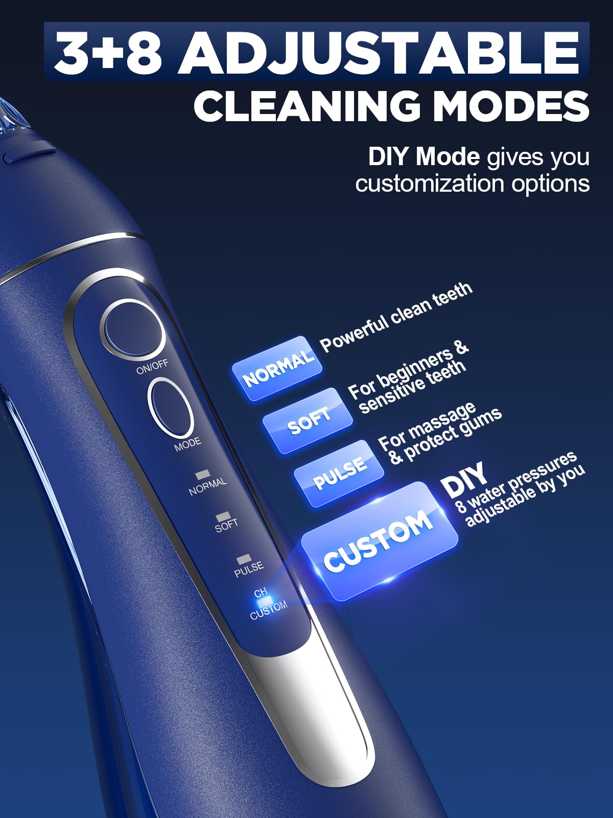 Oralfree Water Dental Flosser Cordless for Teeth Cleaning - 4 Modes Oral Irrigator 300ML Braces Flossers Cleaner, Rechar