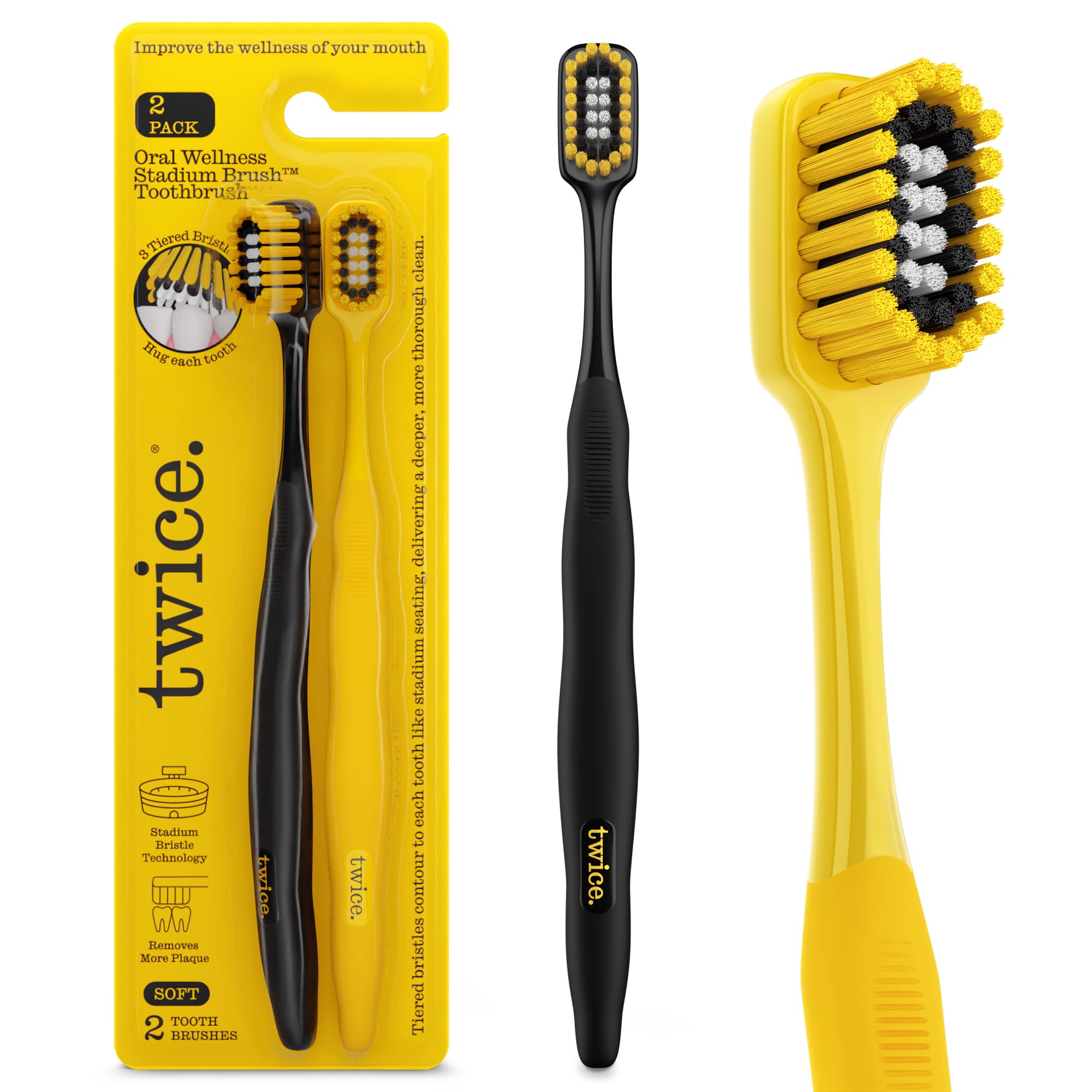 TWICE Soft Stadium Bristle Toothbrush – Innovative 3-Tier Soft - Product Imagery